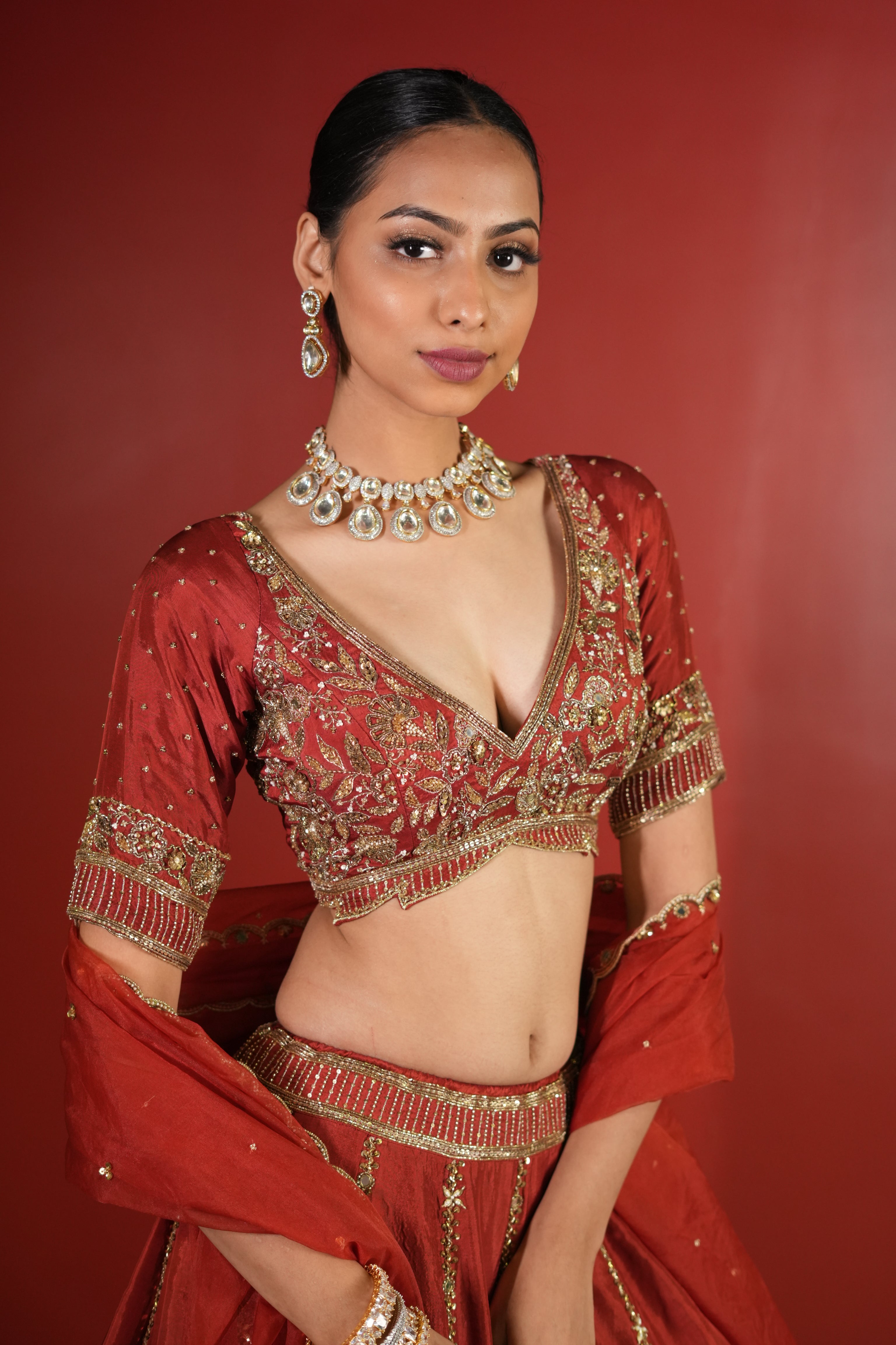 Maroon Rust Lehenga Set