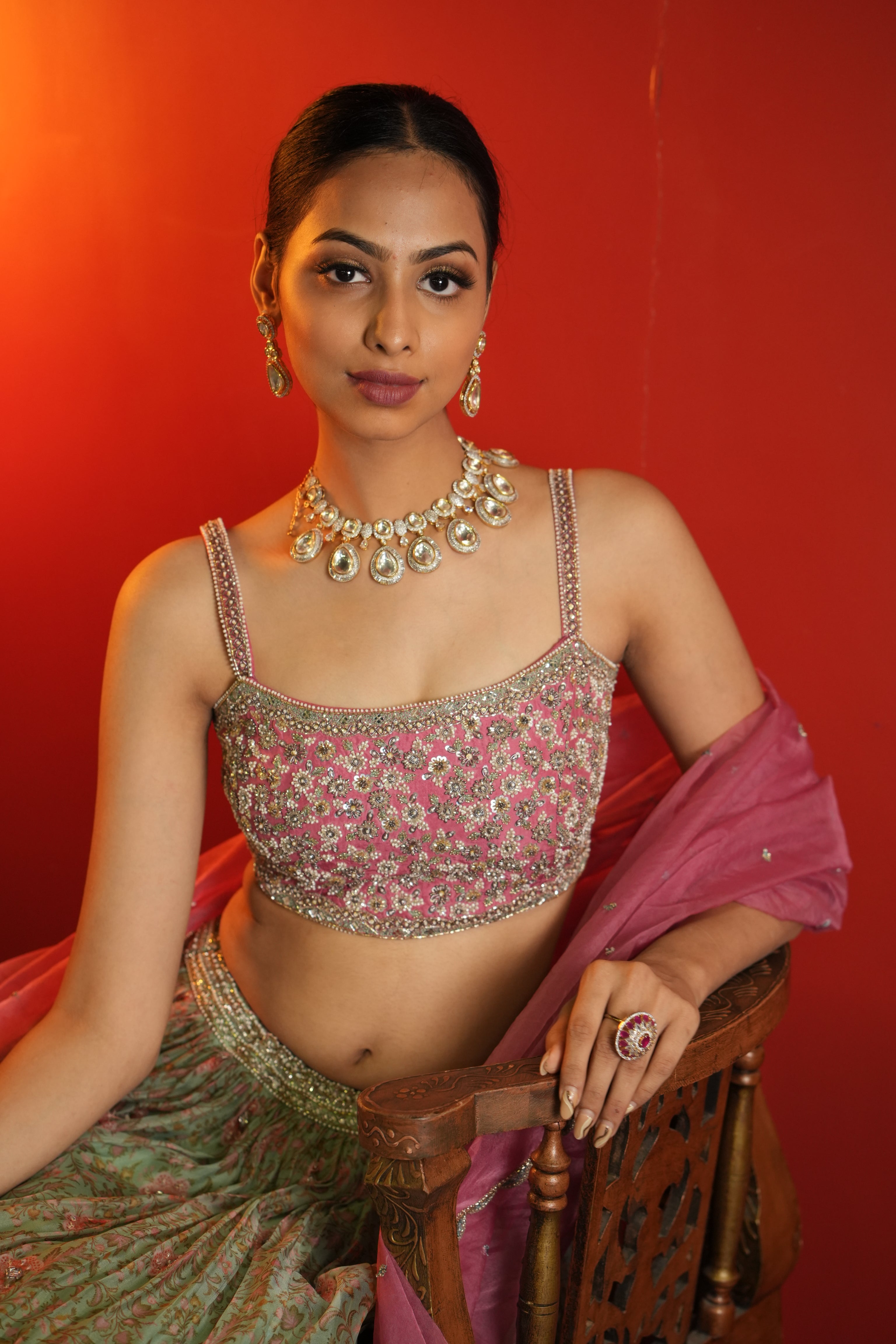 Pink - Sea Green Printed Lehenga Set