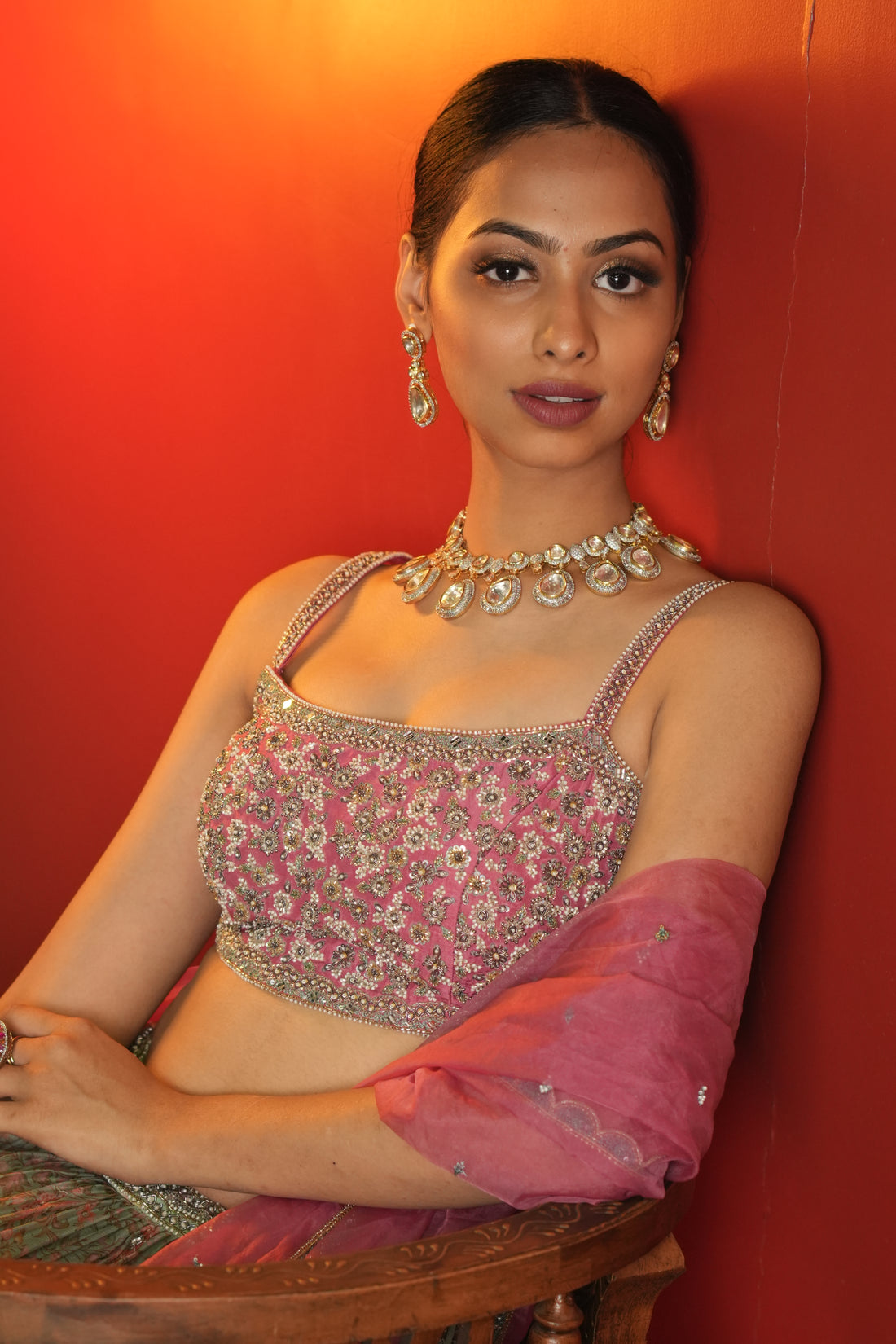 Pink - Sea Green Printed Lehenga Set