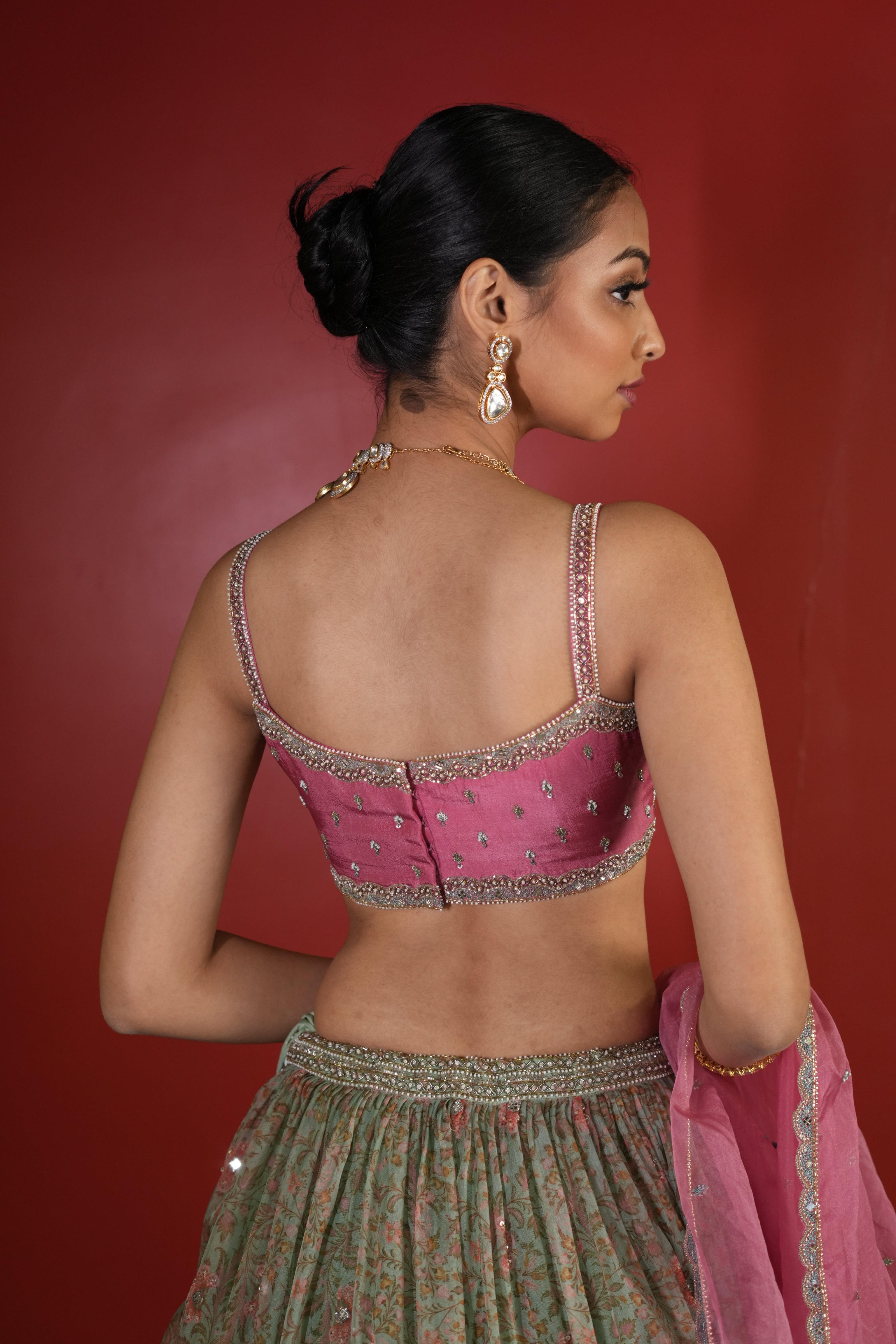 Pink - Sea Green Printed Lehenga Set