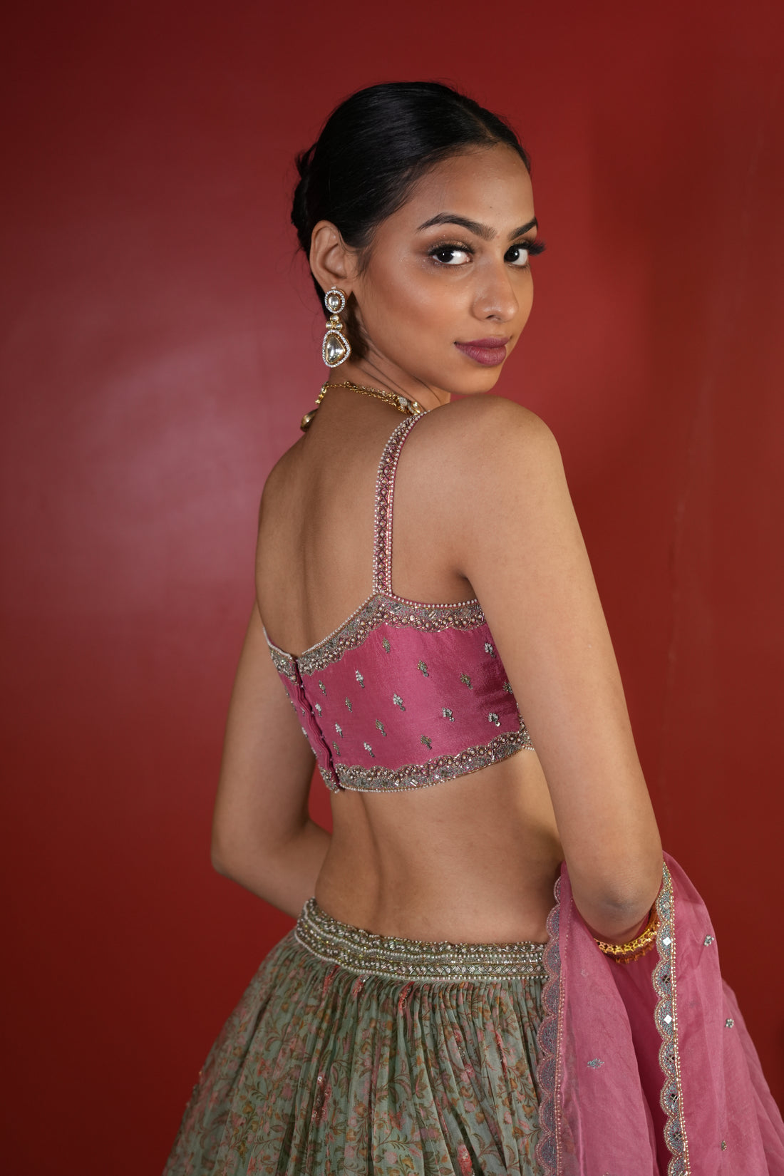 Pink - Sea Green Printed Lehenga Set