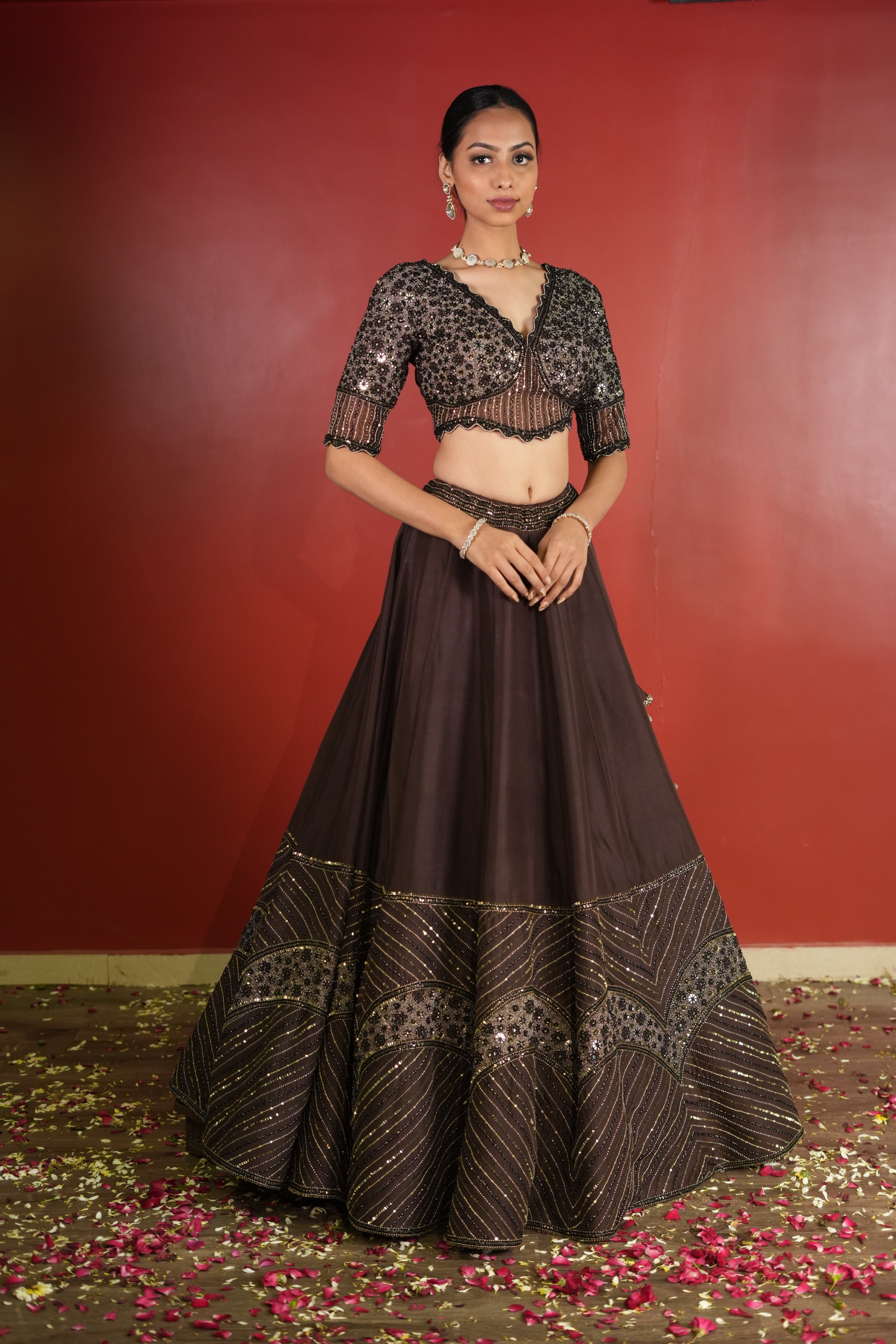 Dark Brown Lehenga Set