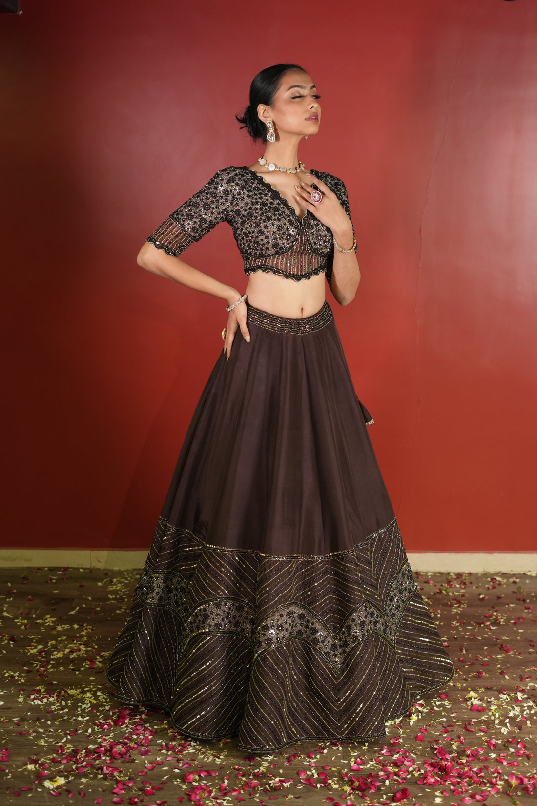 Dark Brown Lehenga Set