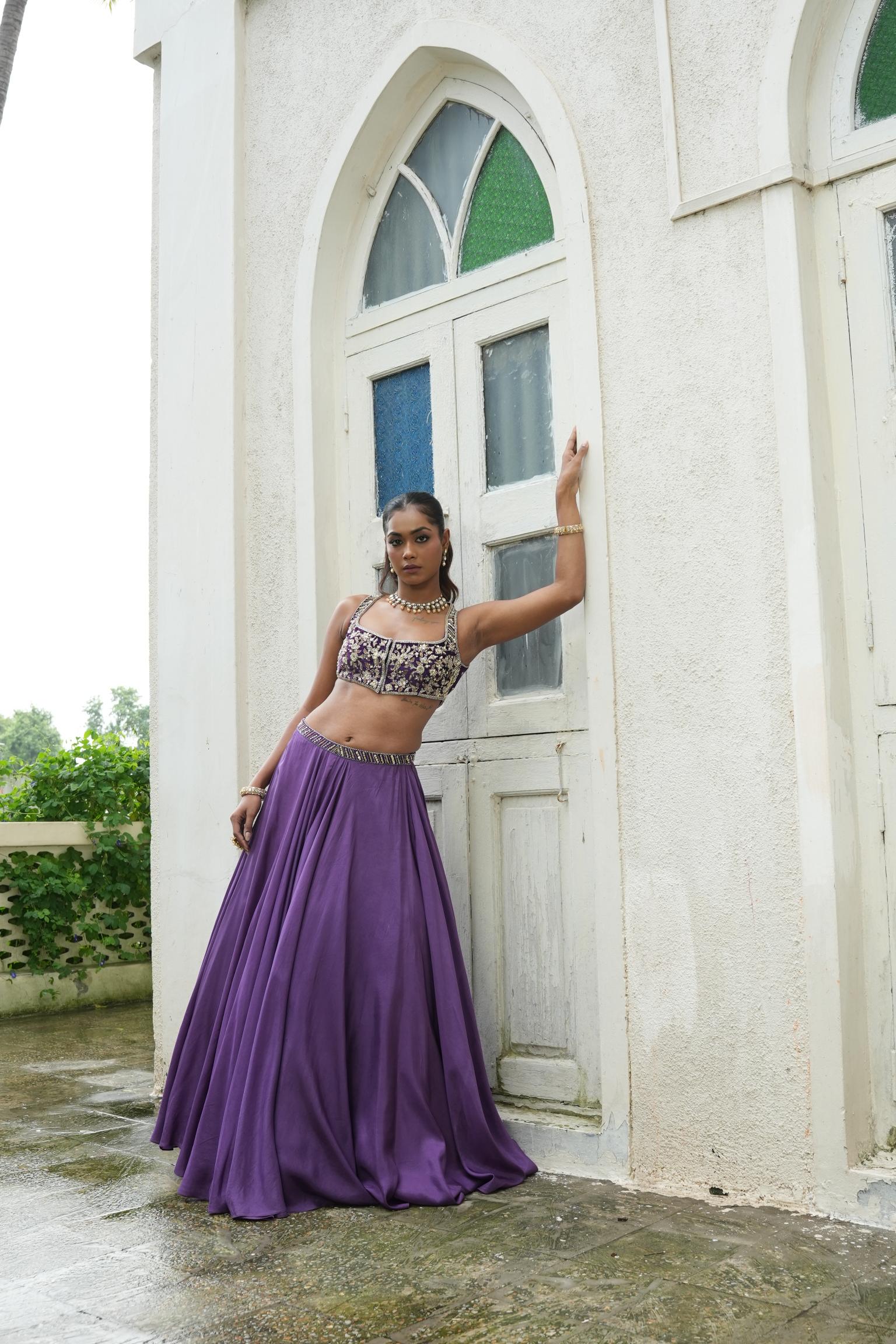 Deep Violet (Incut) (Tone On Tone Work) Sharara Set