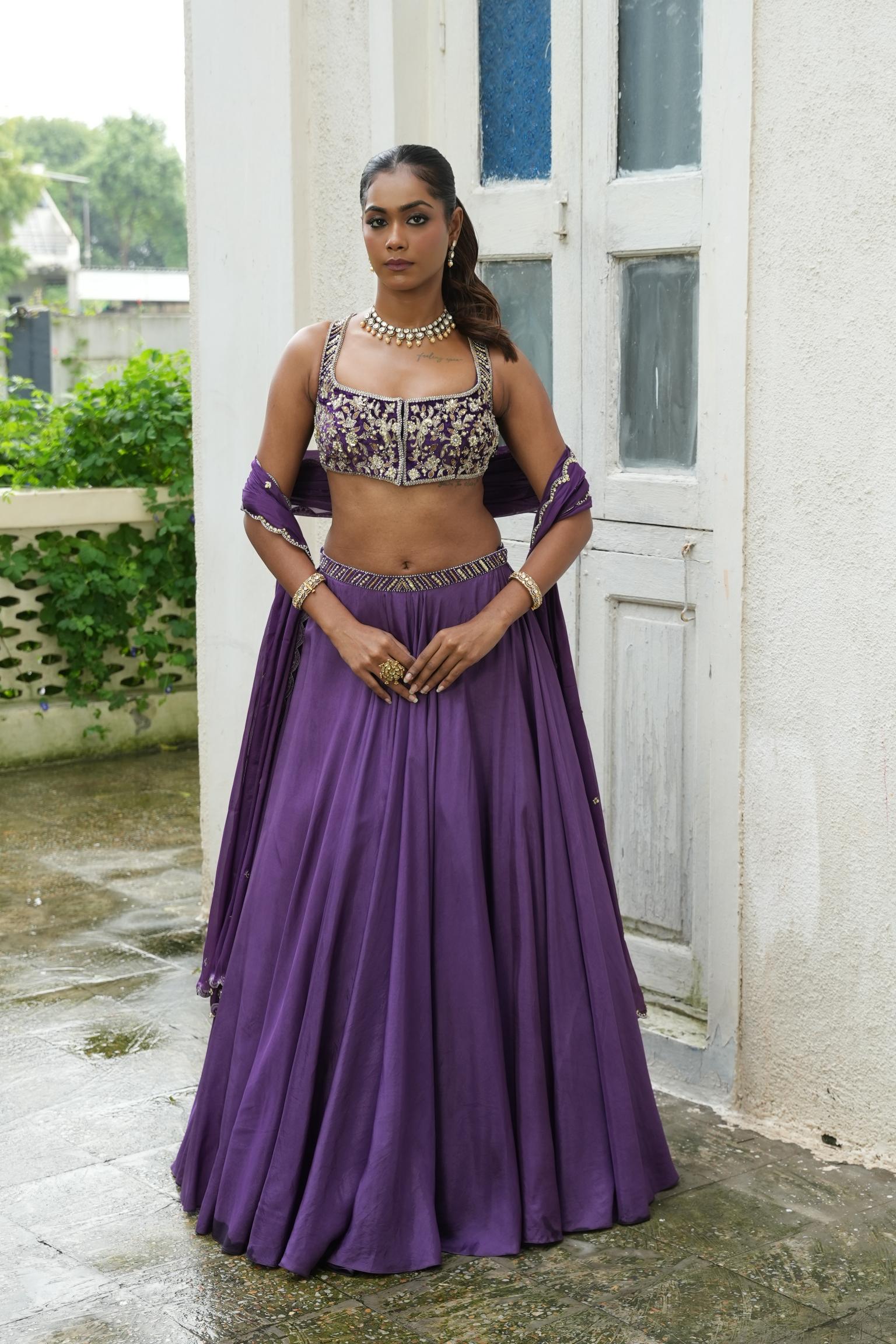 Deep Violet (Incut) (Tone On Tone Work) Sharara Set