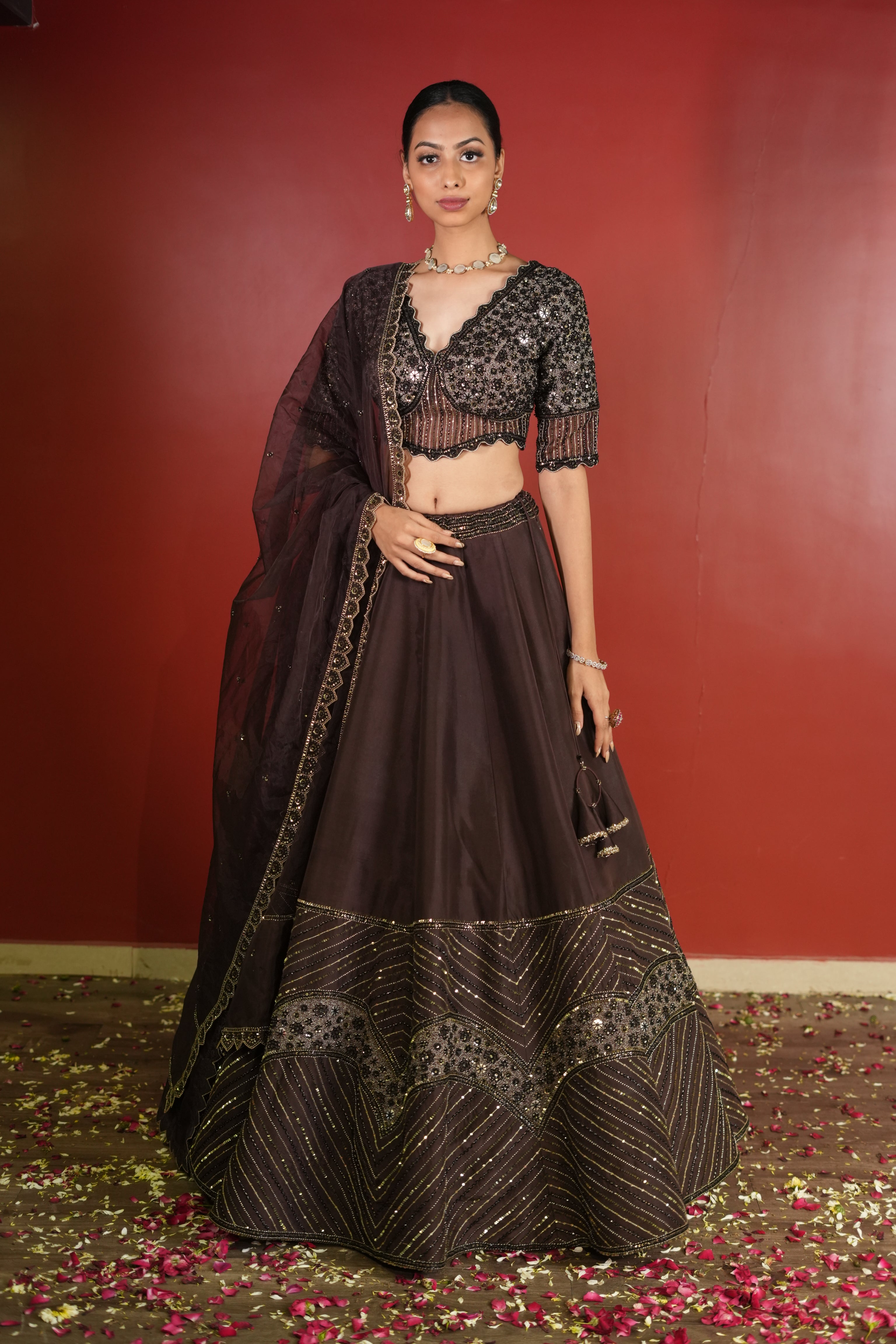 Dark Brown Lehenga Set