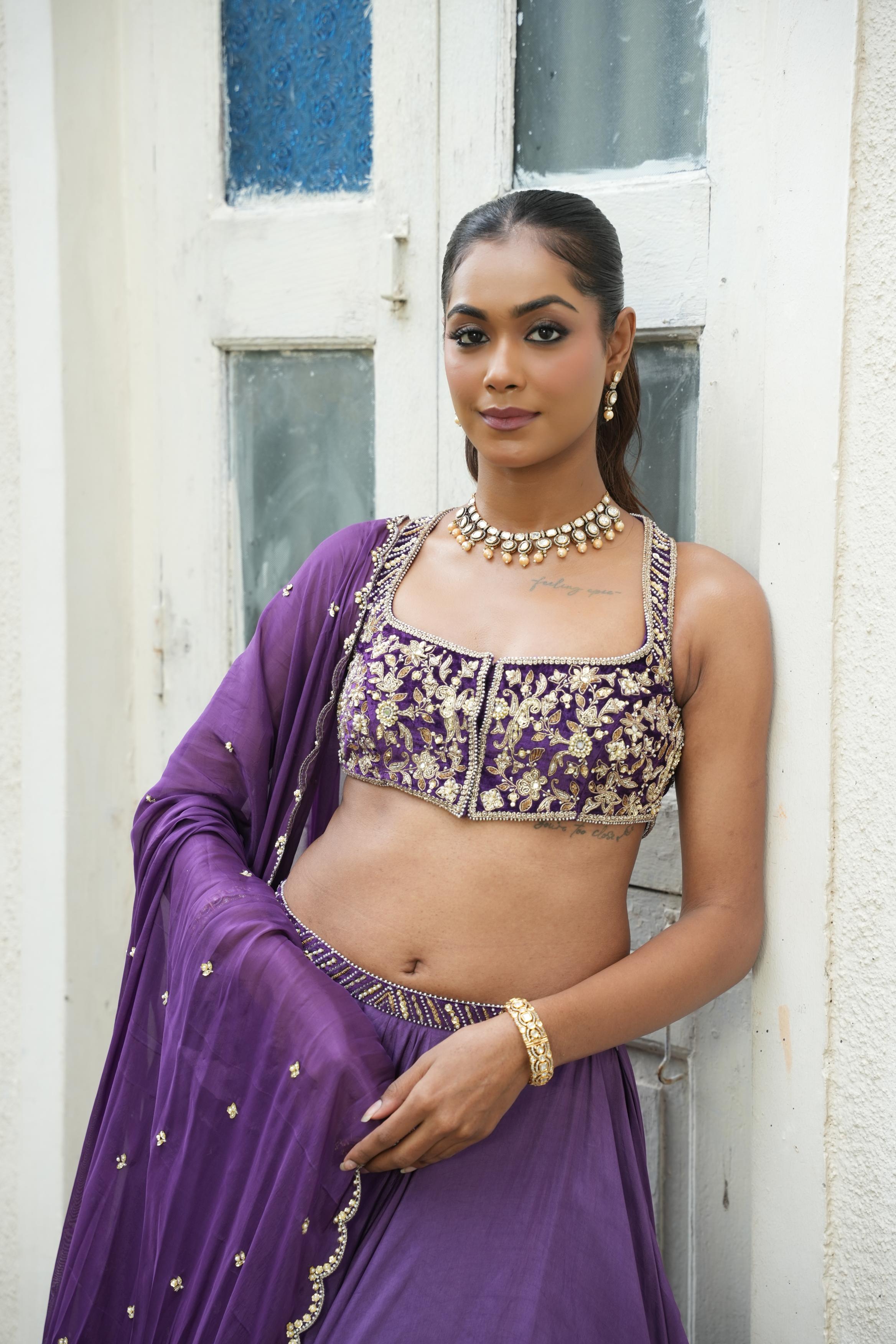 Deep Violet (Incut) (Tone On Tone Work) Sharara Set