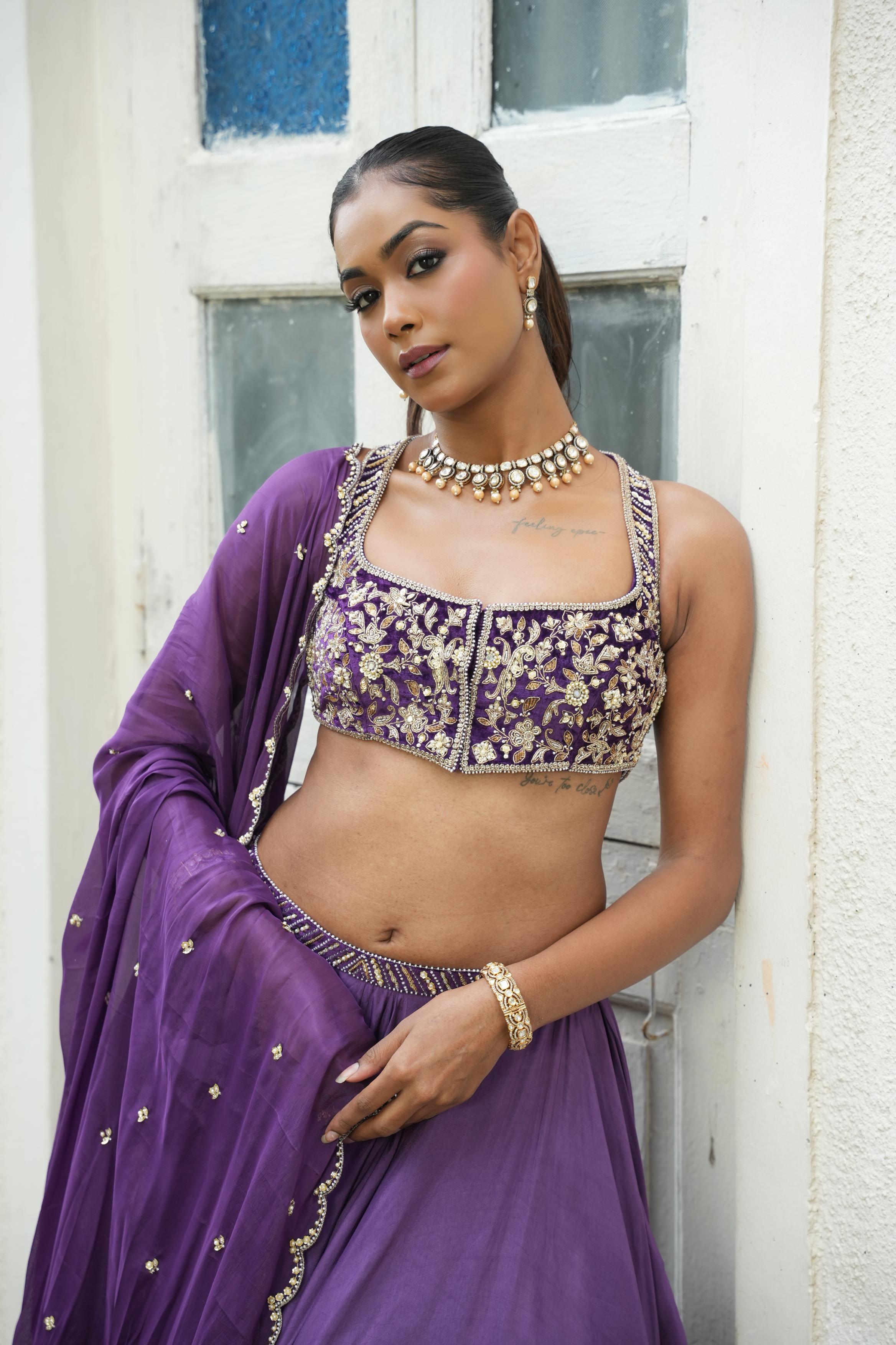Deep Violet (Incut) (Tone On Tone Work) Sharara Set