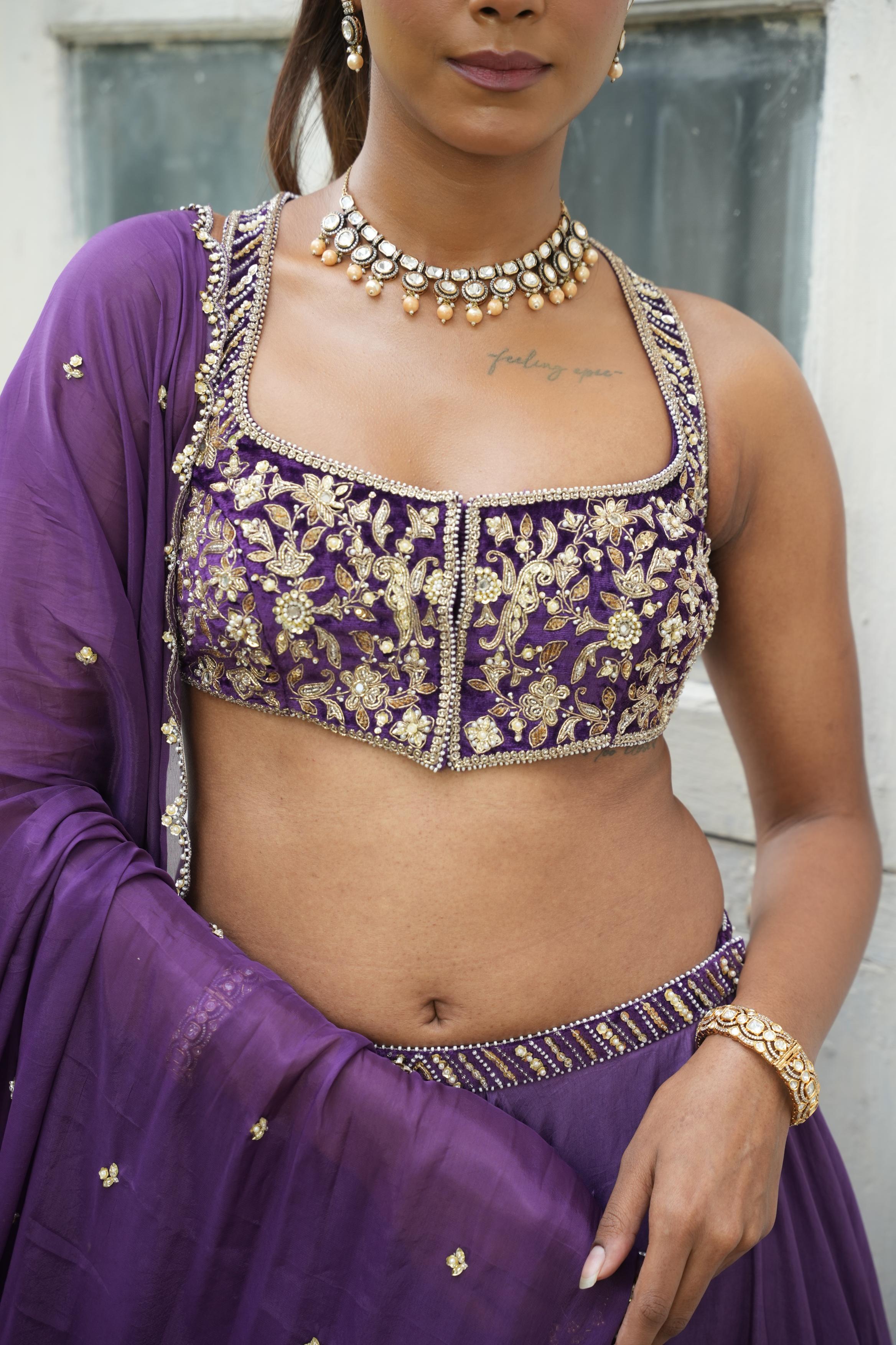 Deep Violet (Incut) (Tone On Tone Work) Sharara Set