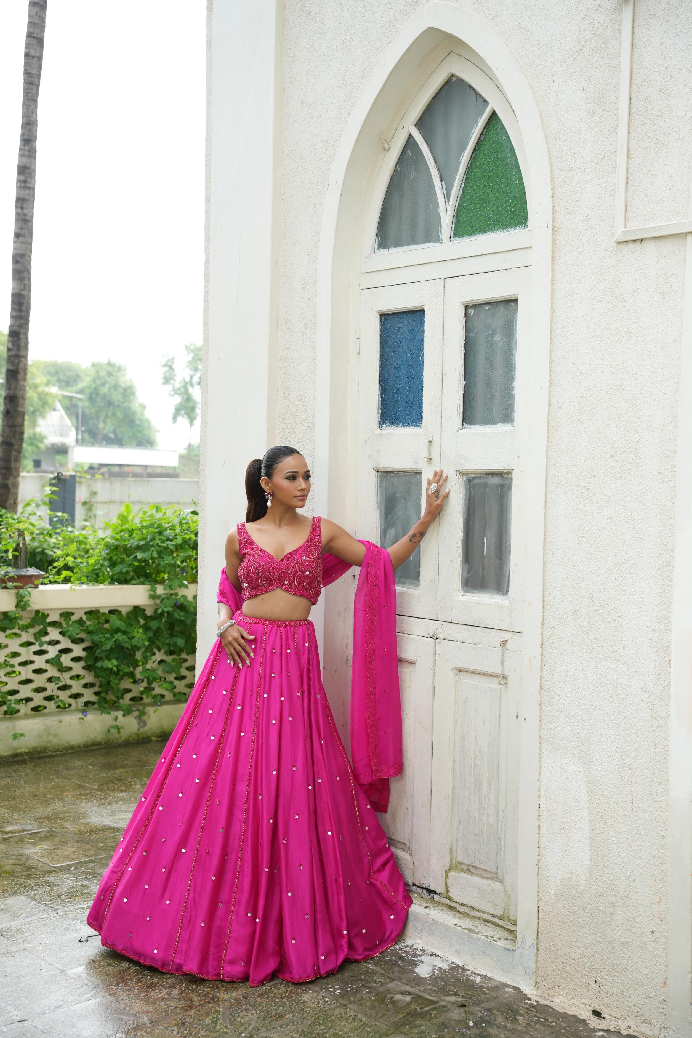 Hot Pink (Tone On Tone Work) Lehenga
