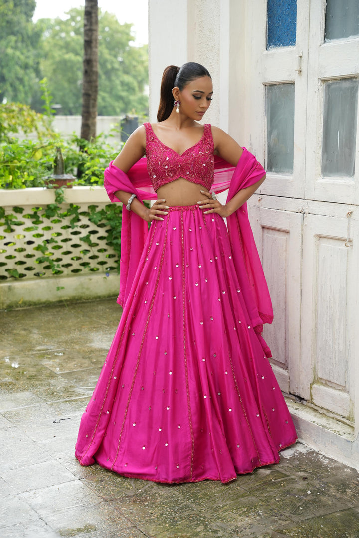 Hot Pink (Tone On Tone Work) Lehenga