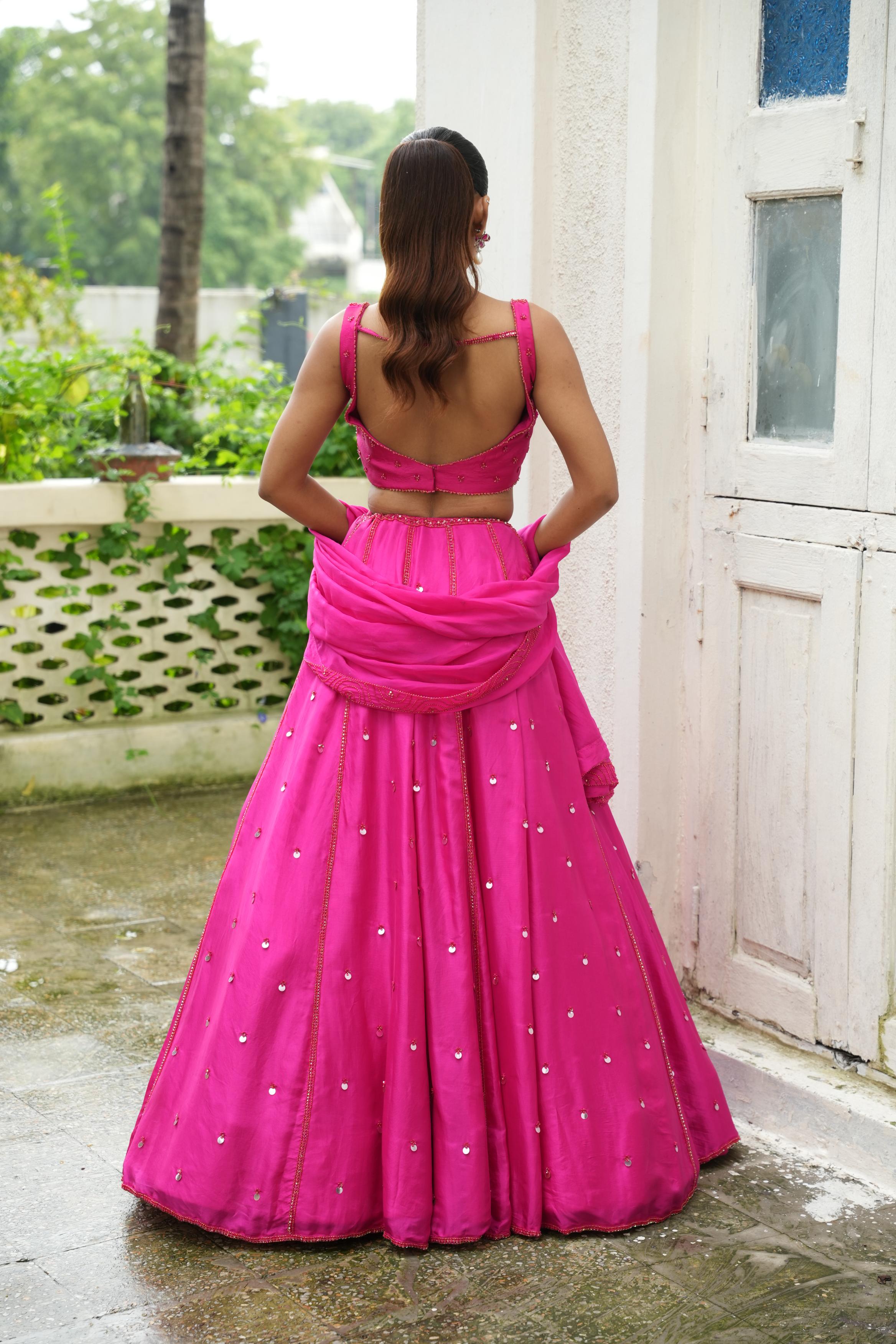 Hot Pink (Tone On Tone Work) Lehenga