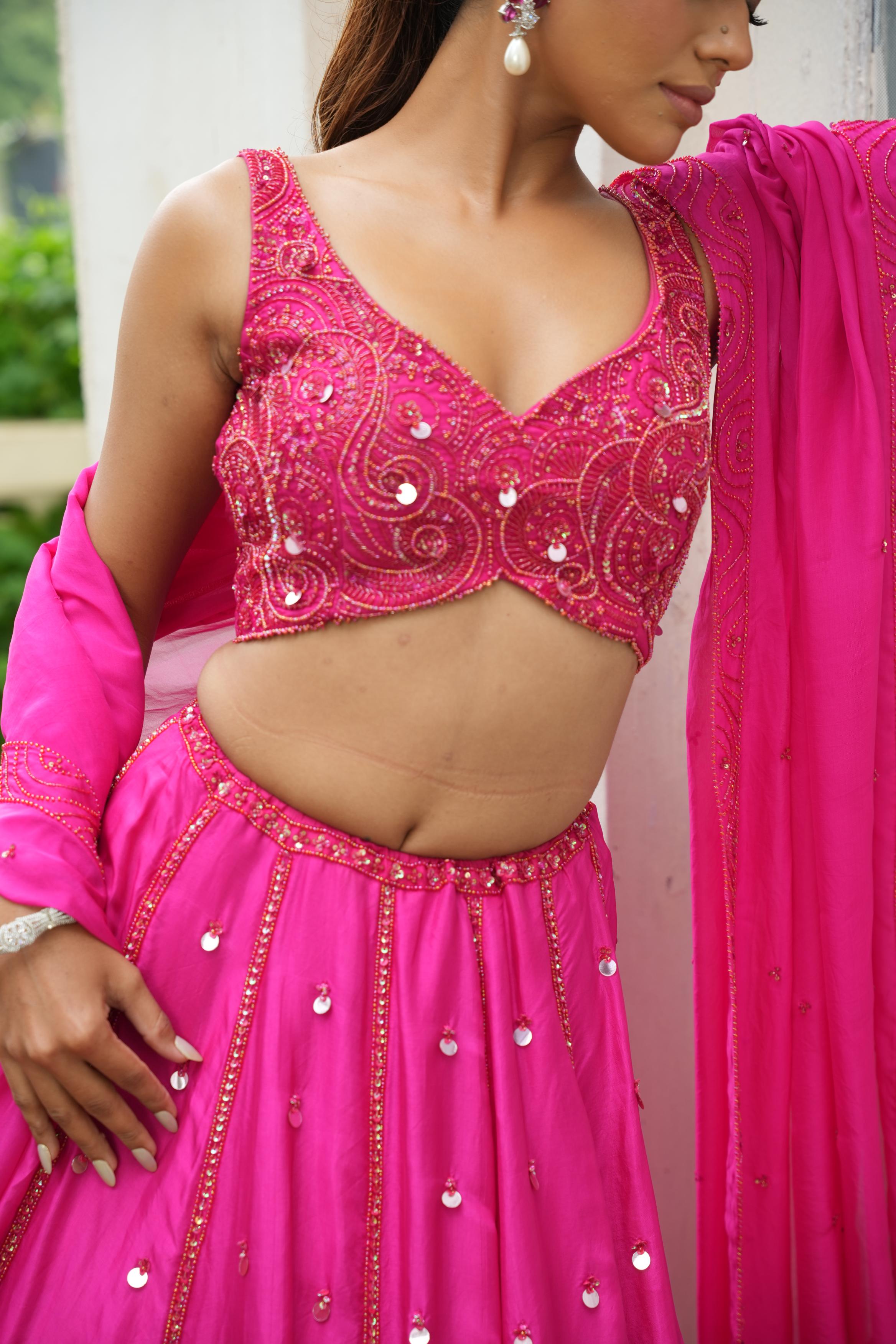 Hot Pink (Tone On Tone Work) Lehenga
