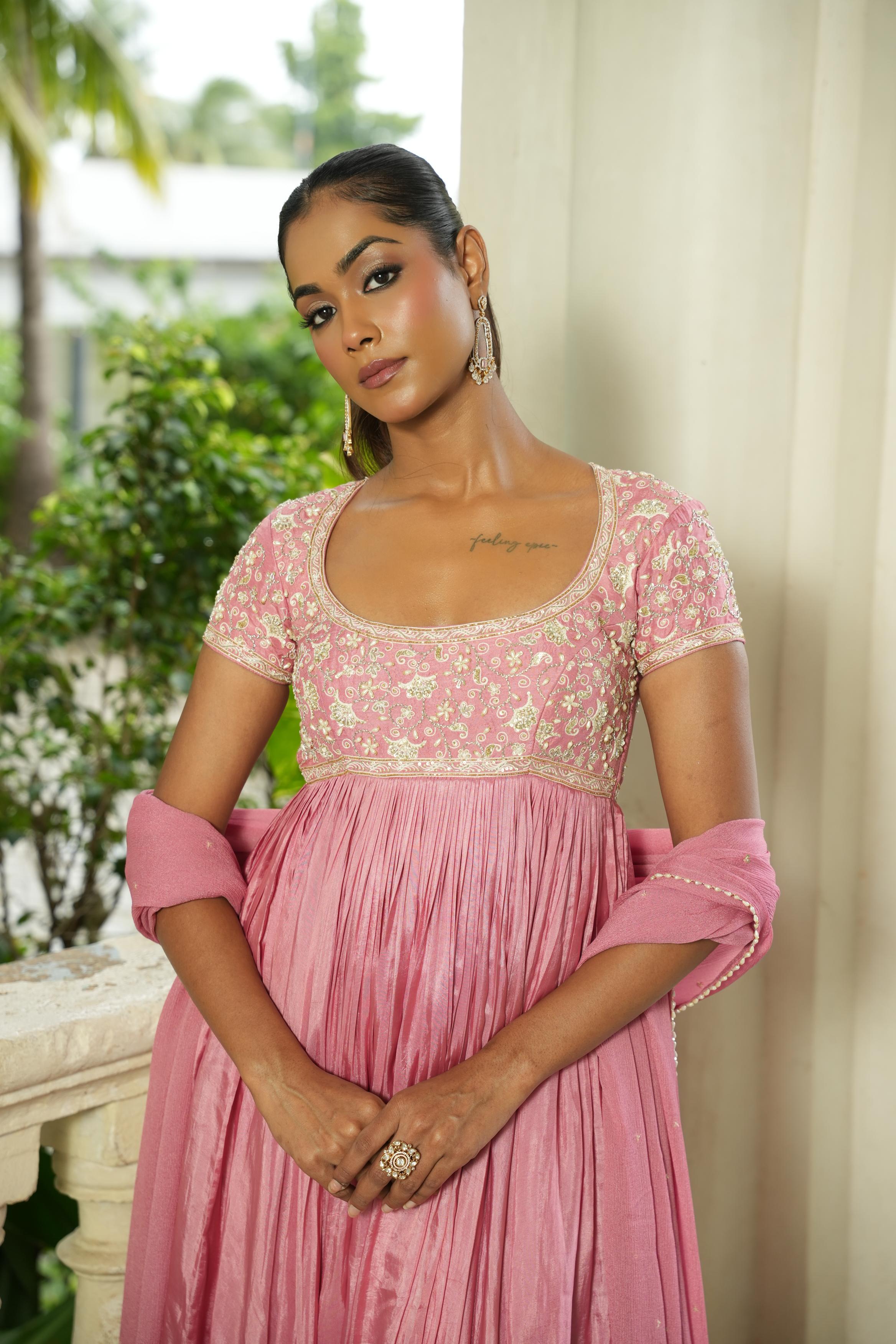 Pastle Pink Anarkali With Pants