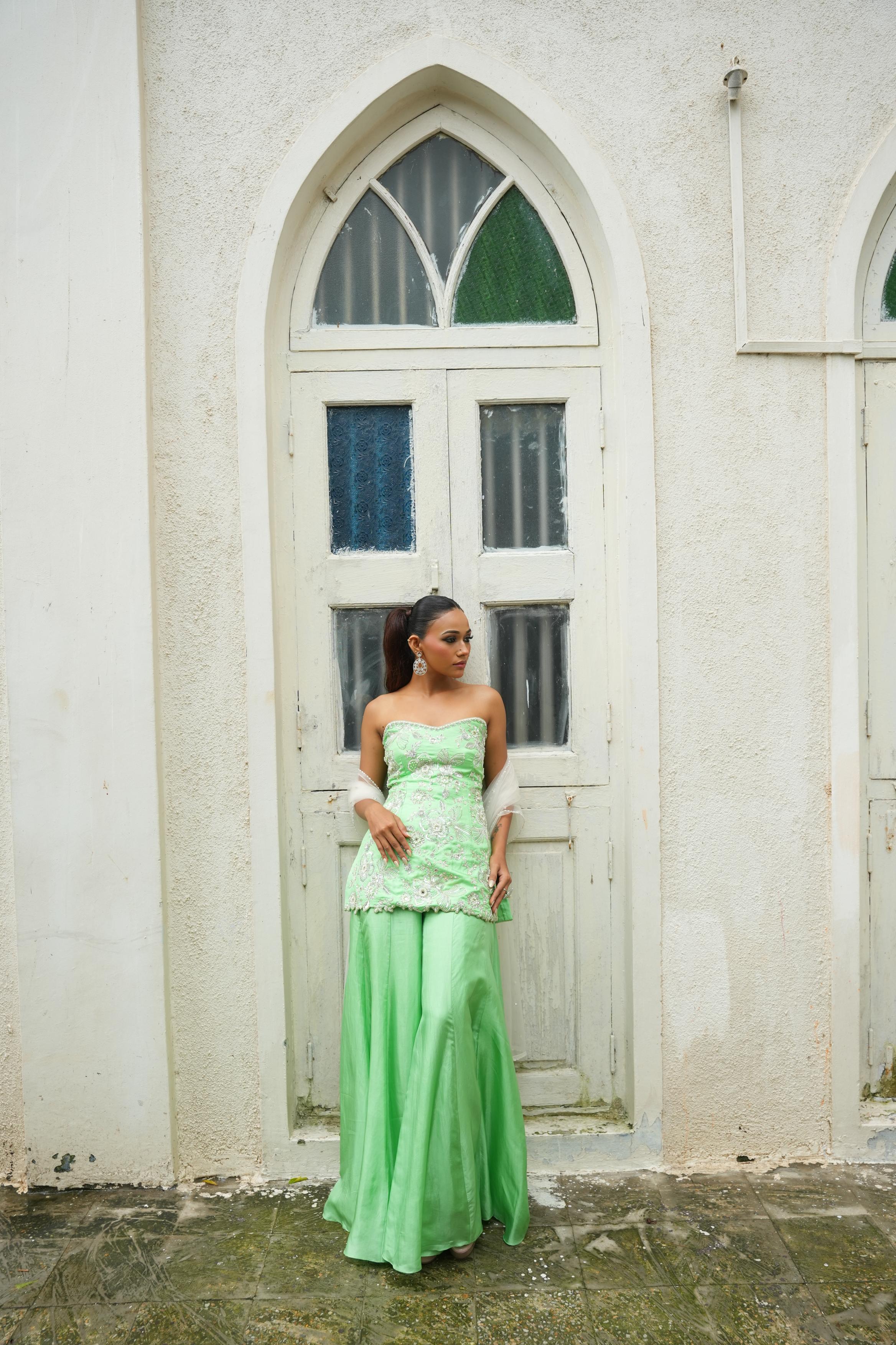 Pear Green (StrapLess)  Sharara Set