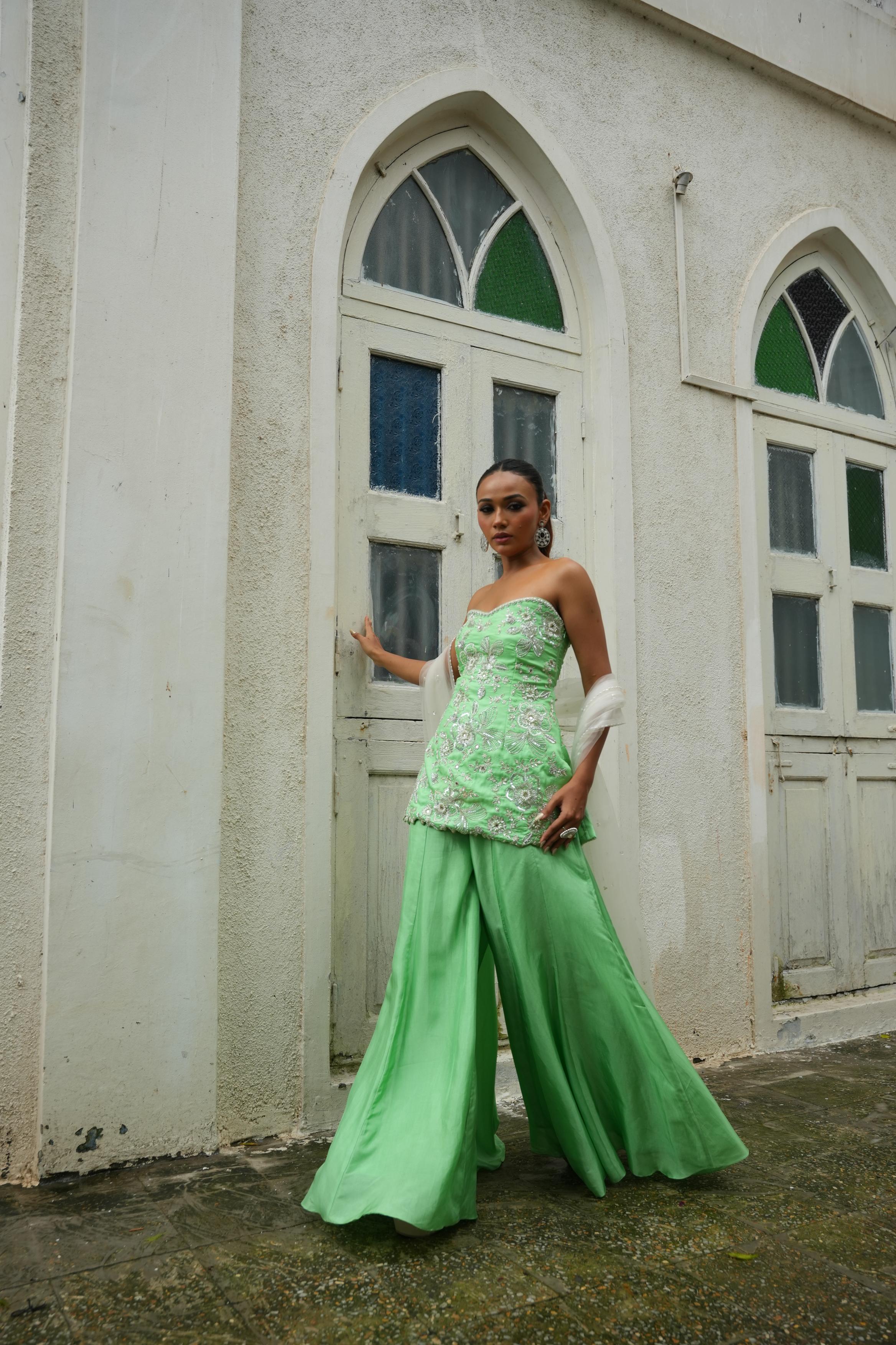 Pear Green (StrapLess)  Sharara Set