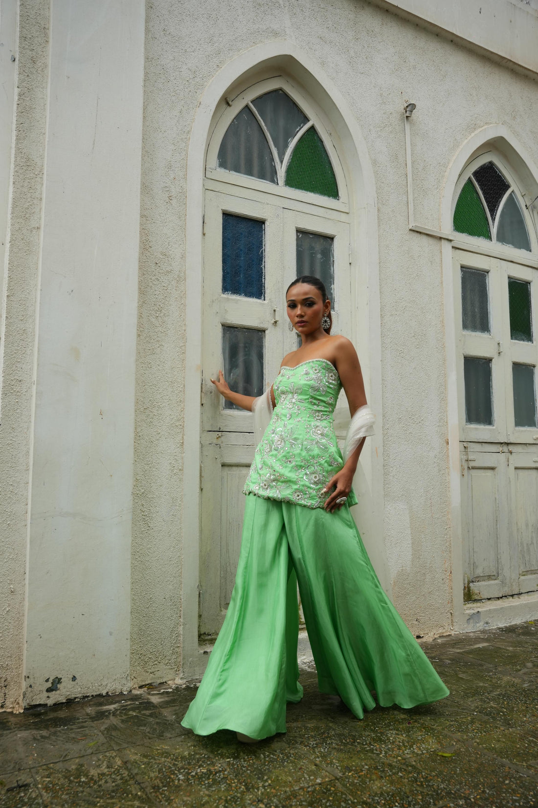 Pear Green (StrapLess)  Sharara Set