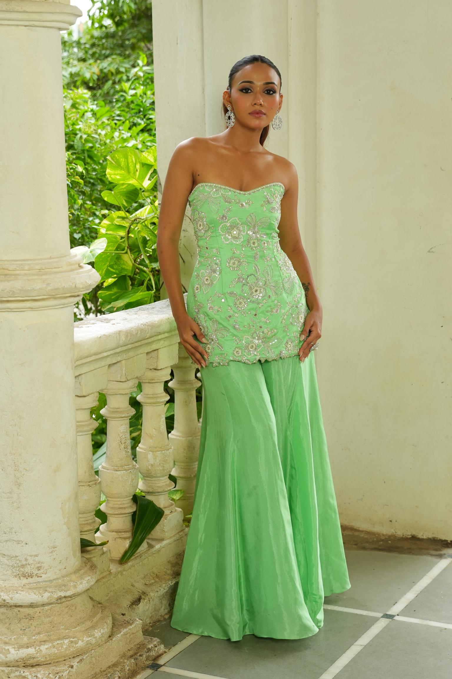 Pear Green (StrapLess)  Sharara Set