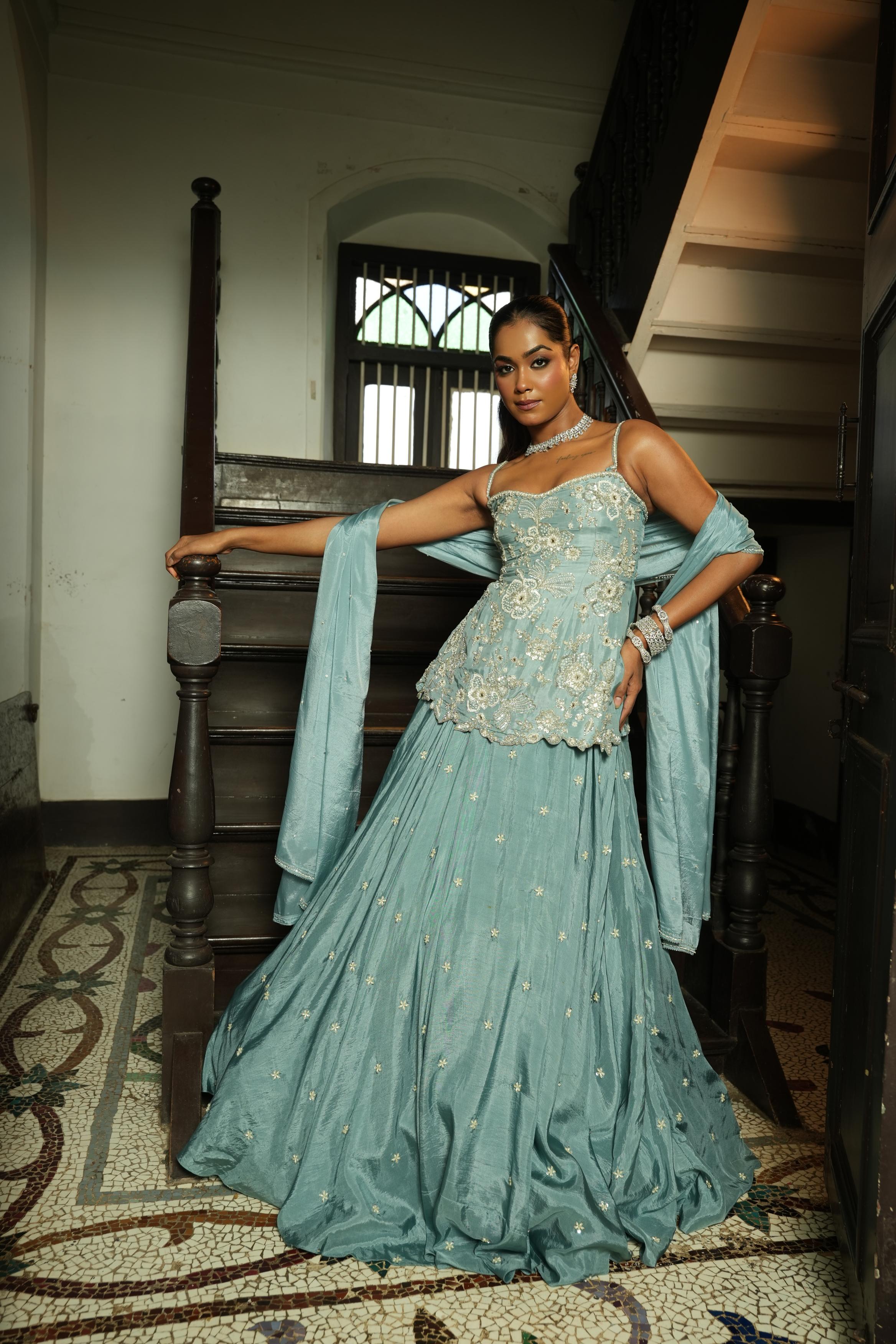 Pastle Sky Blue ( StrapLess) Lehenga