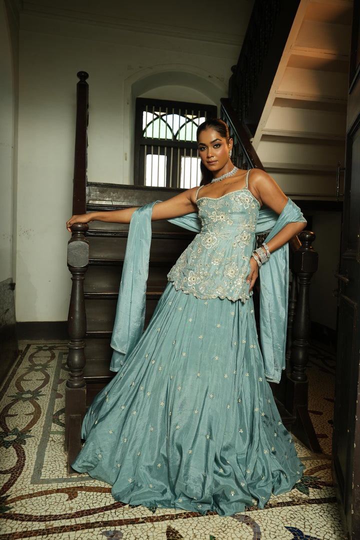 Pastle Sky Blue ( StrapLess) Lehenga