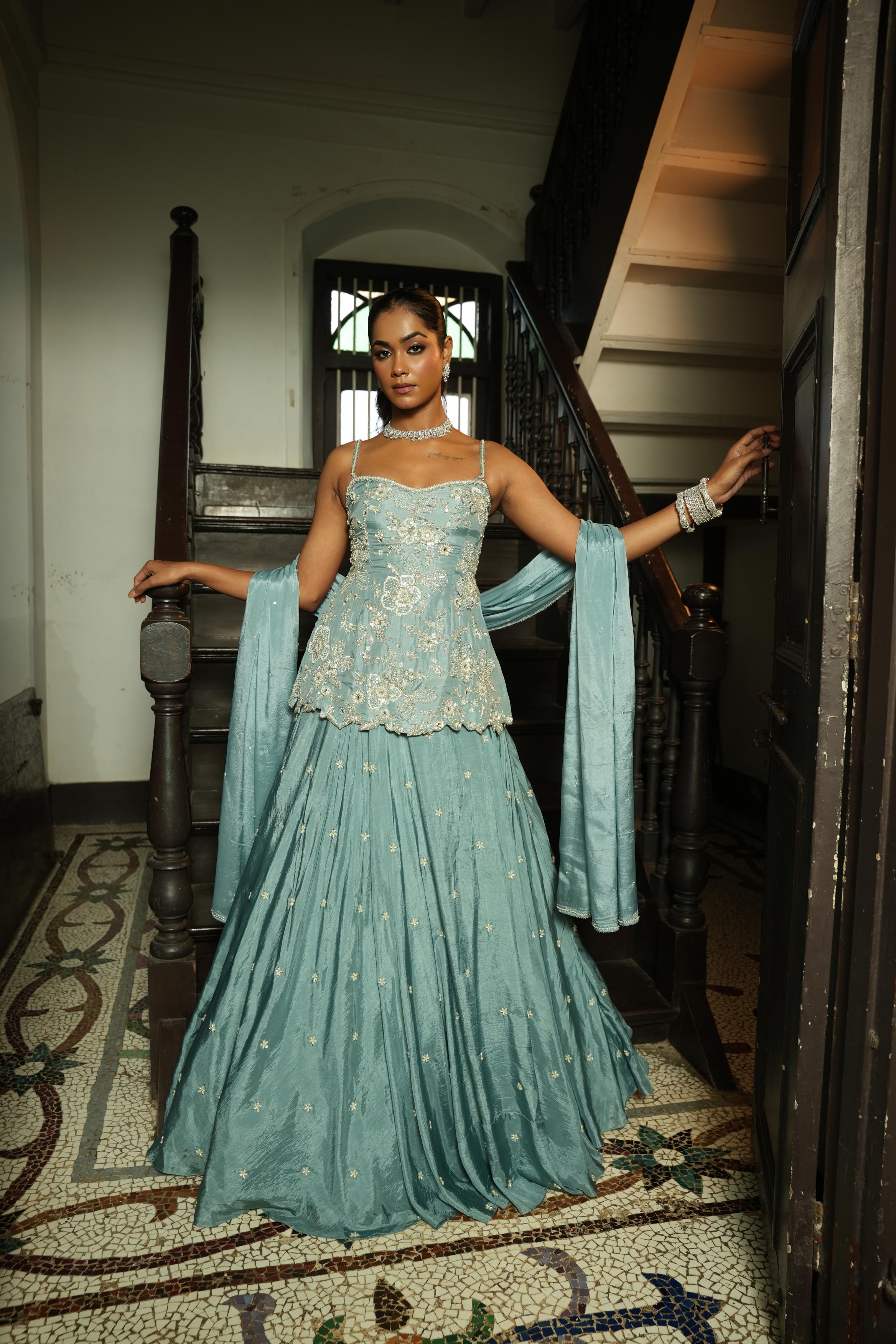 Pastle Sky Blue ( StrapLess) Lehenga