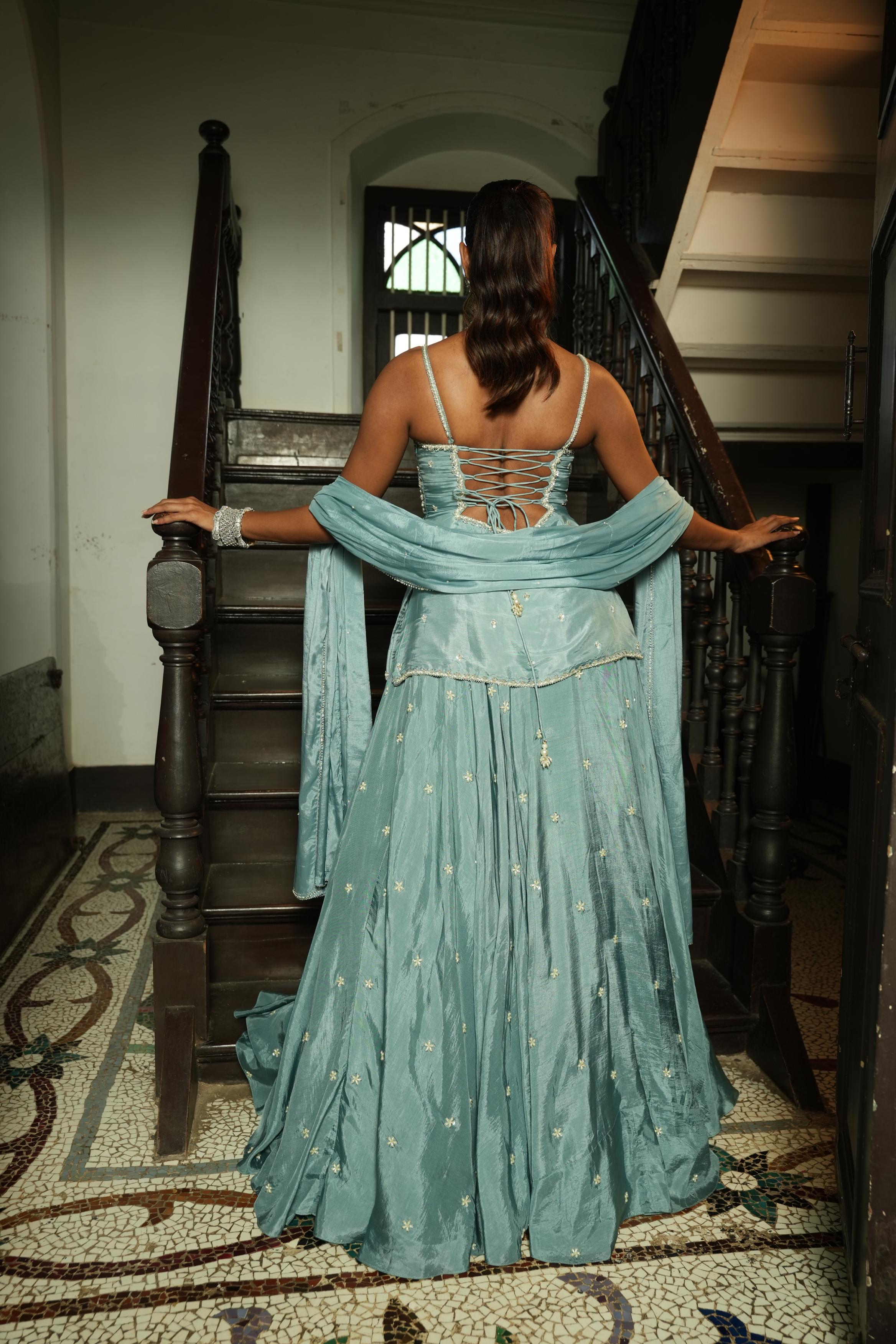 Pastle Sky Blue ( StrapLess) Lehenga
