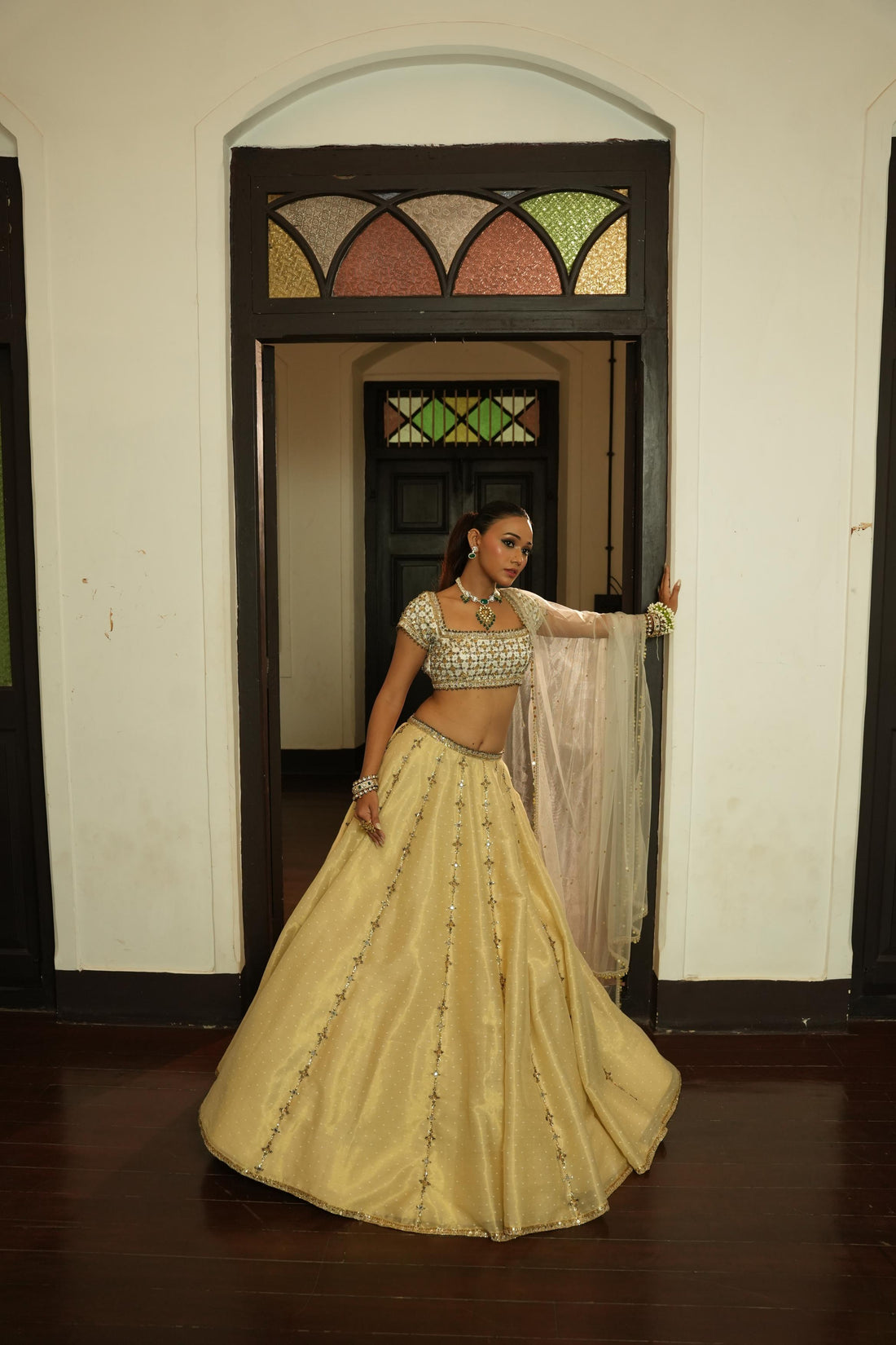 Ivory (Self Gold Zari Buttie) Lehenga