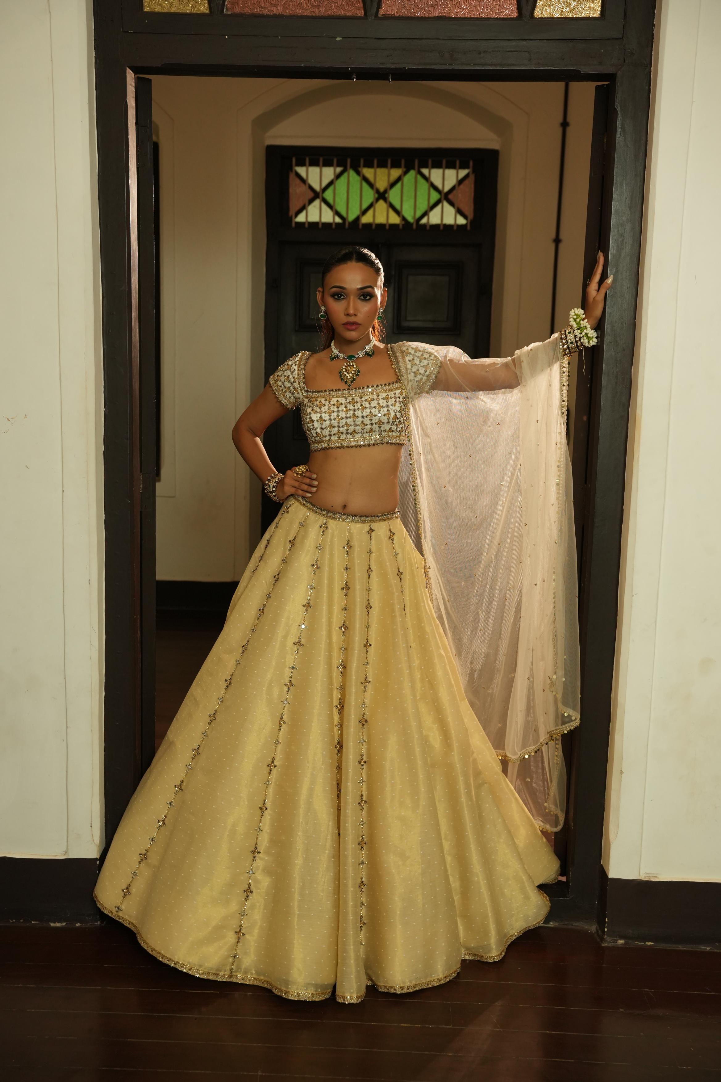 Ivory (Self Gold Zari Buttie) Lehenga