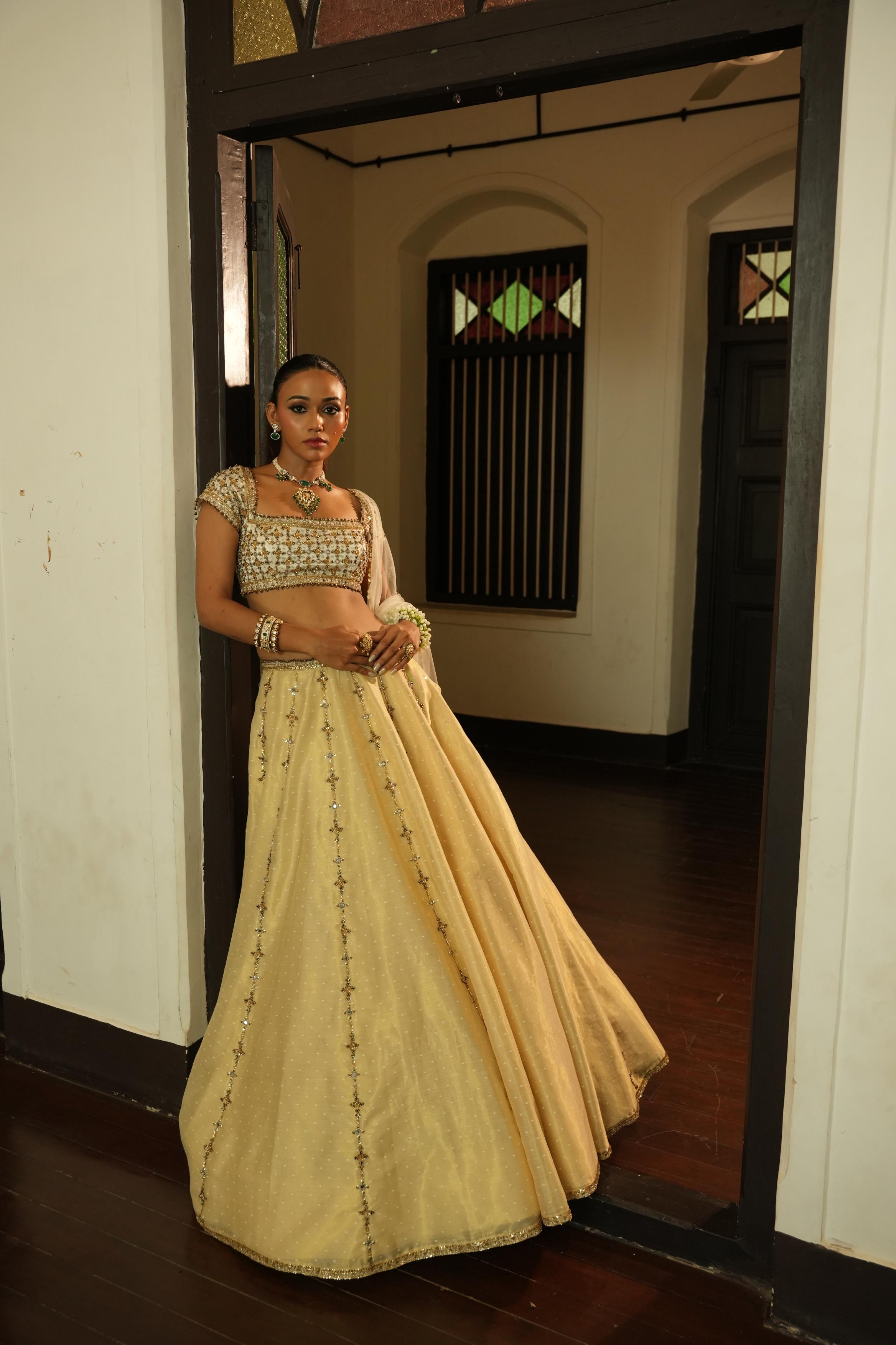Ivory (Self Gold Zari Buttie) Lehenga