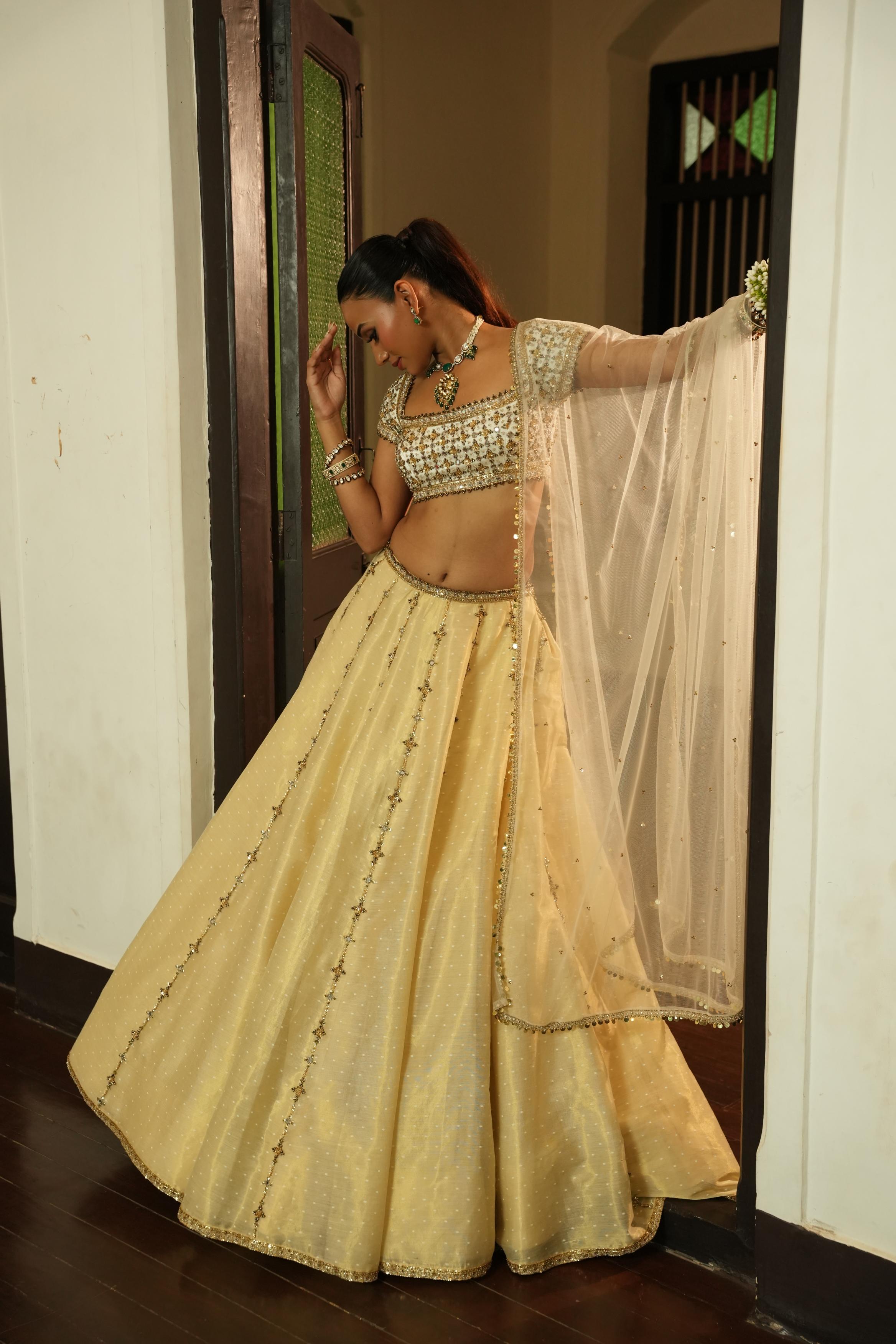 Ivory (Self Gold Zari Buttie) Lehenga