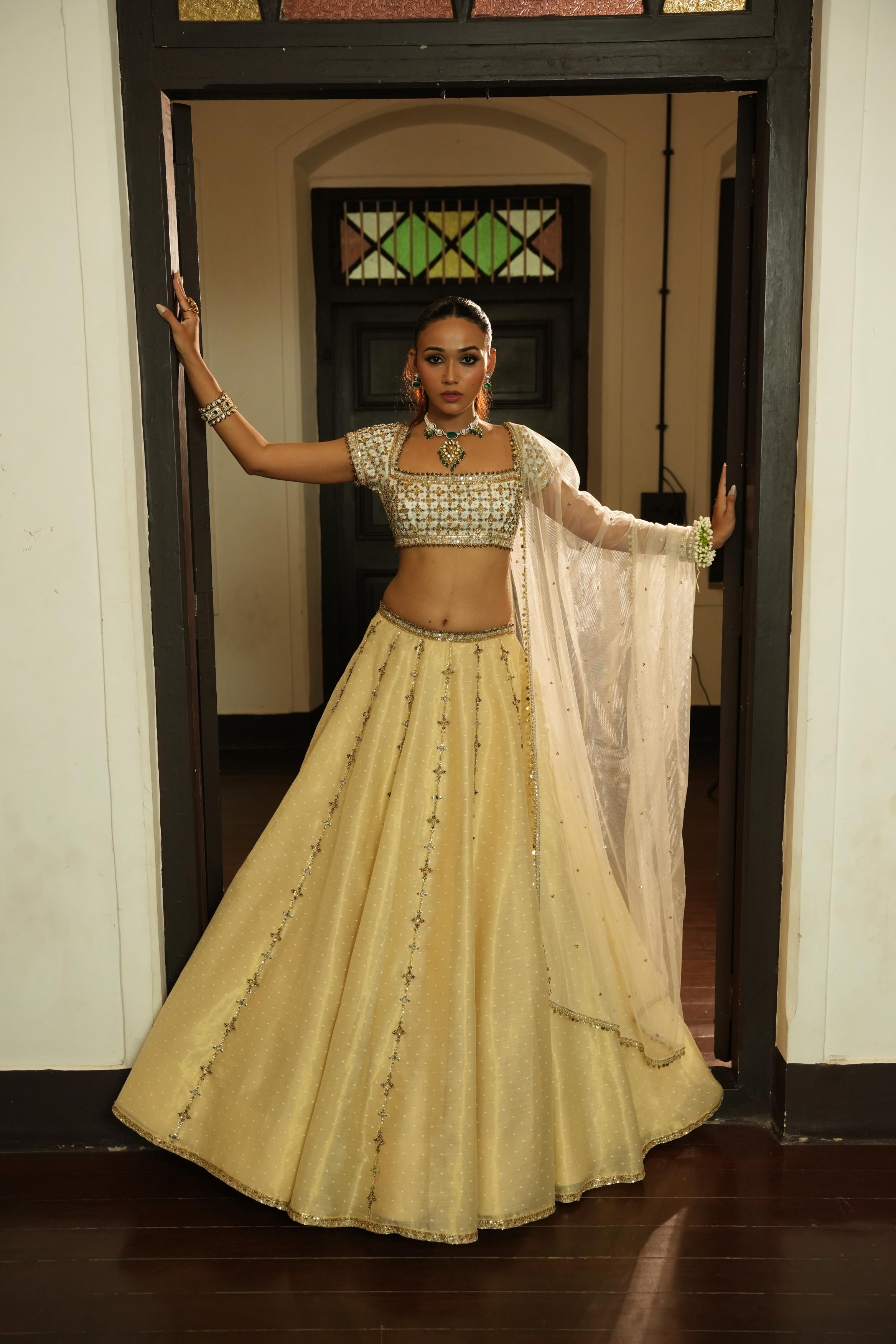 Ivory (Self Gold Zari Buttie) Lehenga