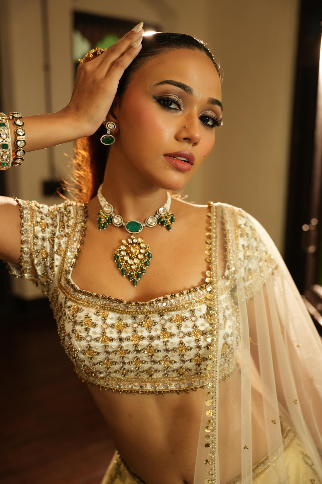 Ivory (Self Gold Zari Buttie) Lehenga