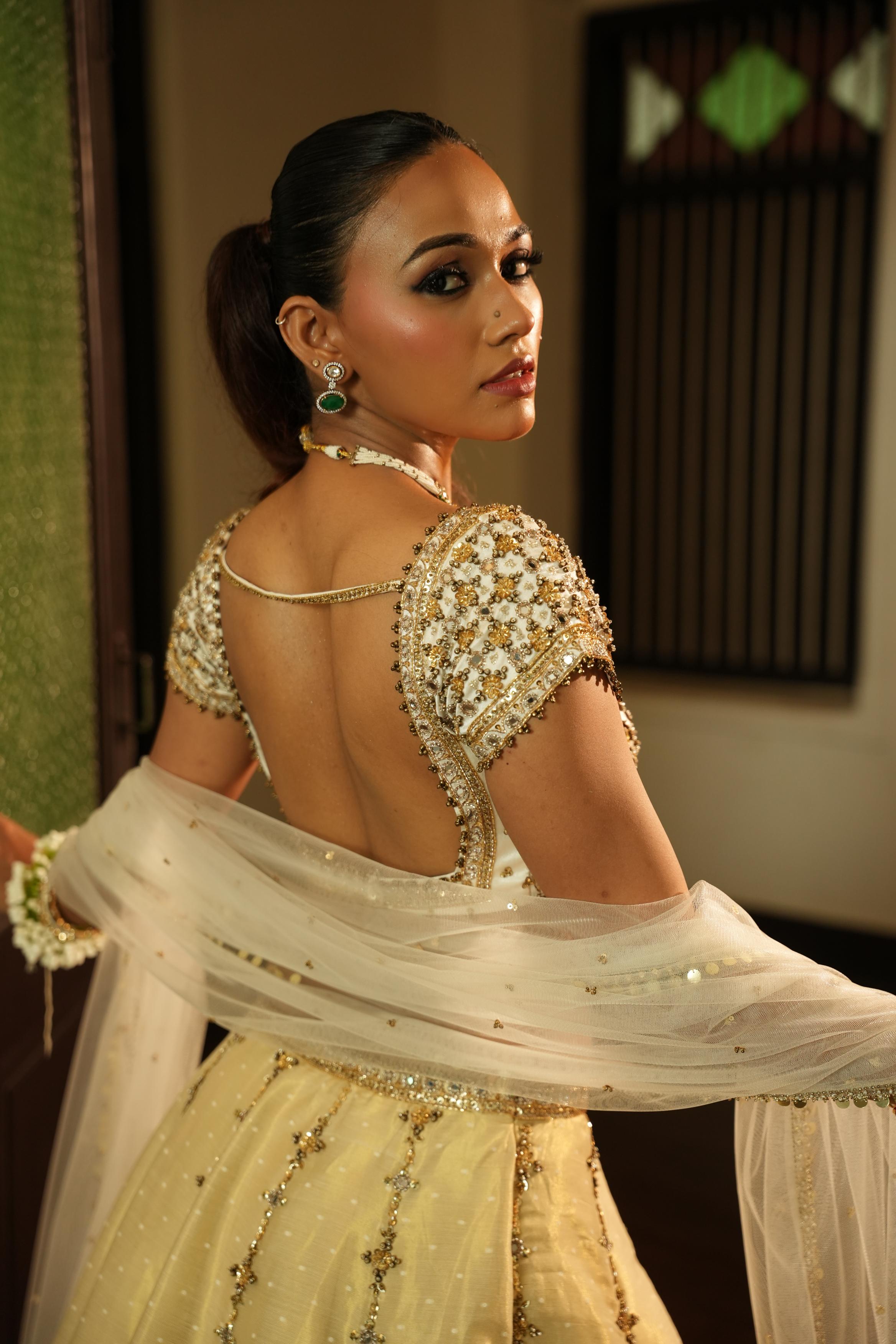 Ivory (Self Gold Zari Buttie) Lehenga