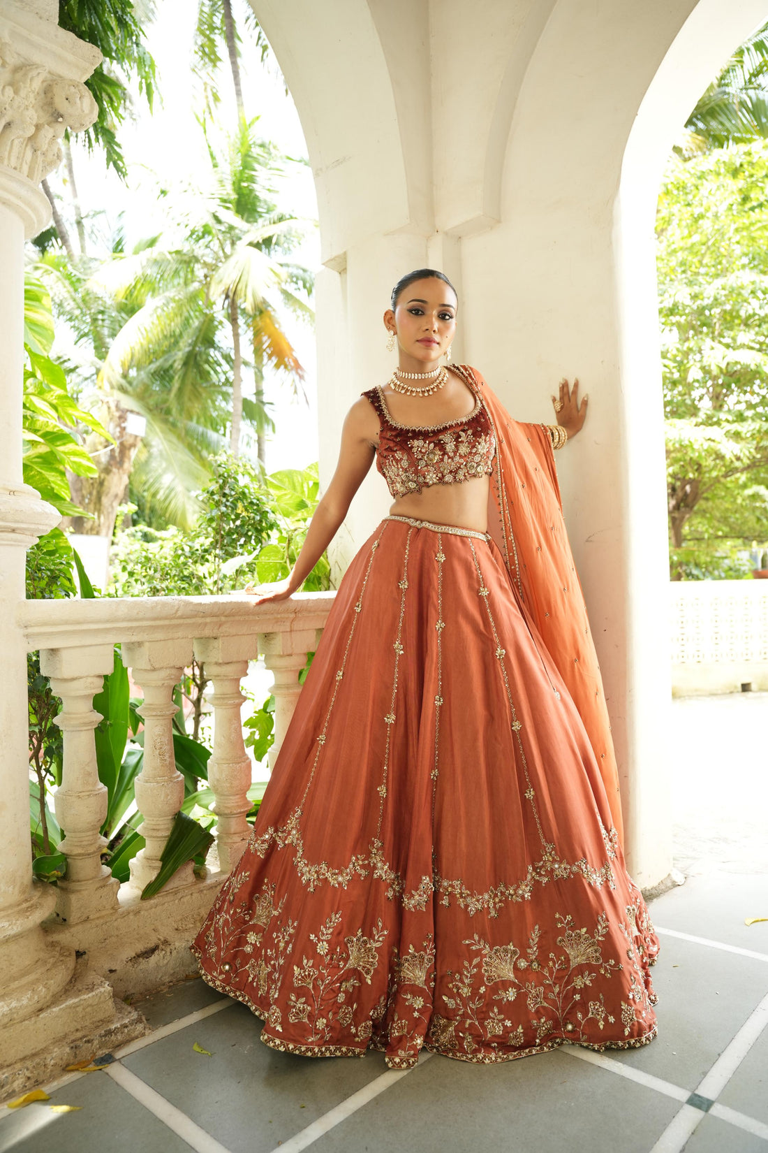 Mitti Rust Brown (Velvet Blouse) Lehenga
