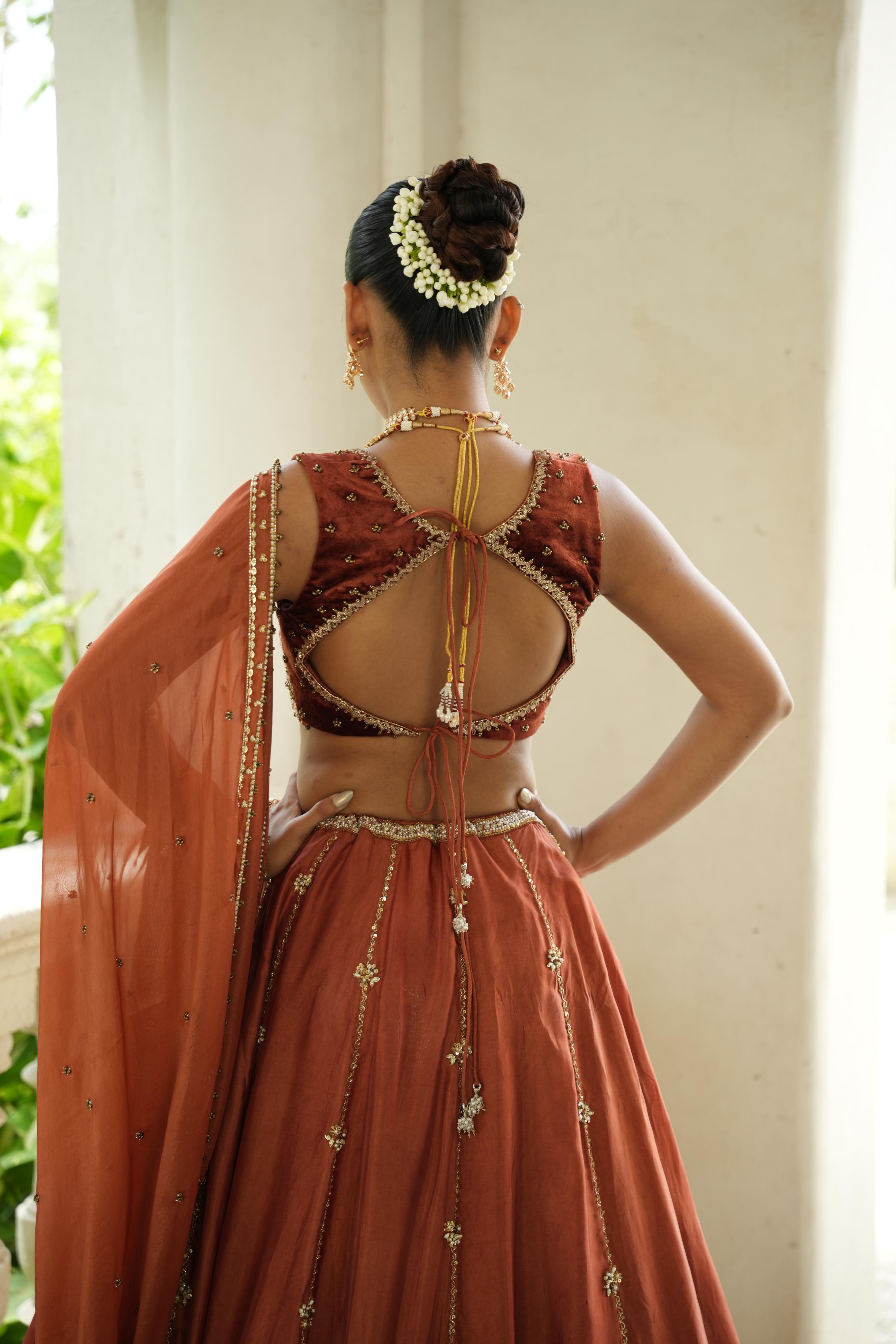 Mitti Rust Brown (Velvet Blouse) Lehenga