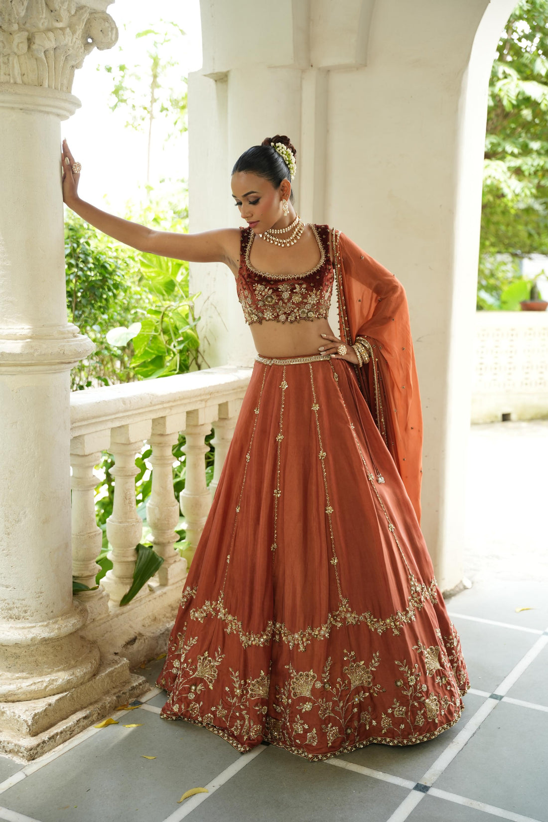 Mitti Rust Brown (Velvet Blouse) Lehenga