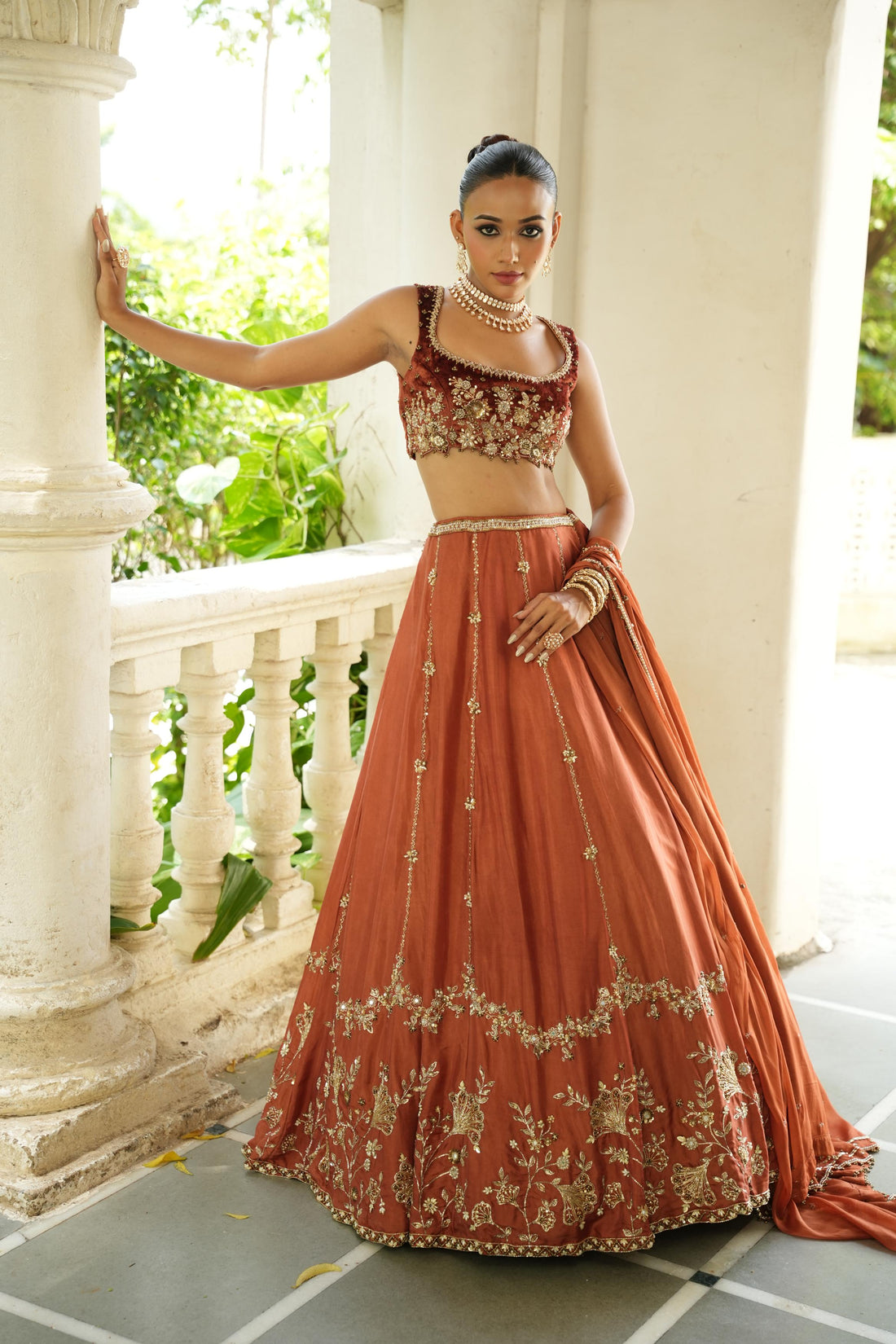 Mitti Rust Brown (Velvet Blouse) Lehenga