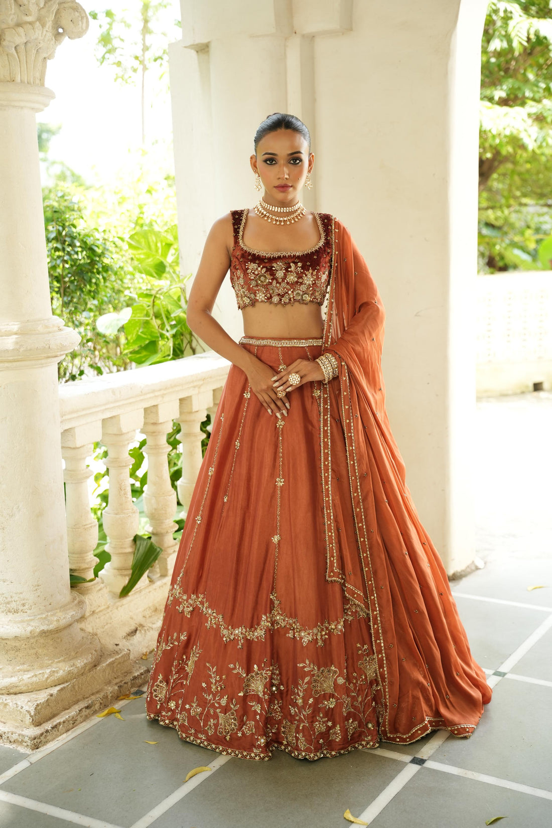 Mitti Rust Brown (Velvet Blouse) Lehenga