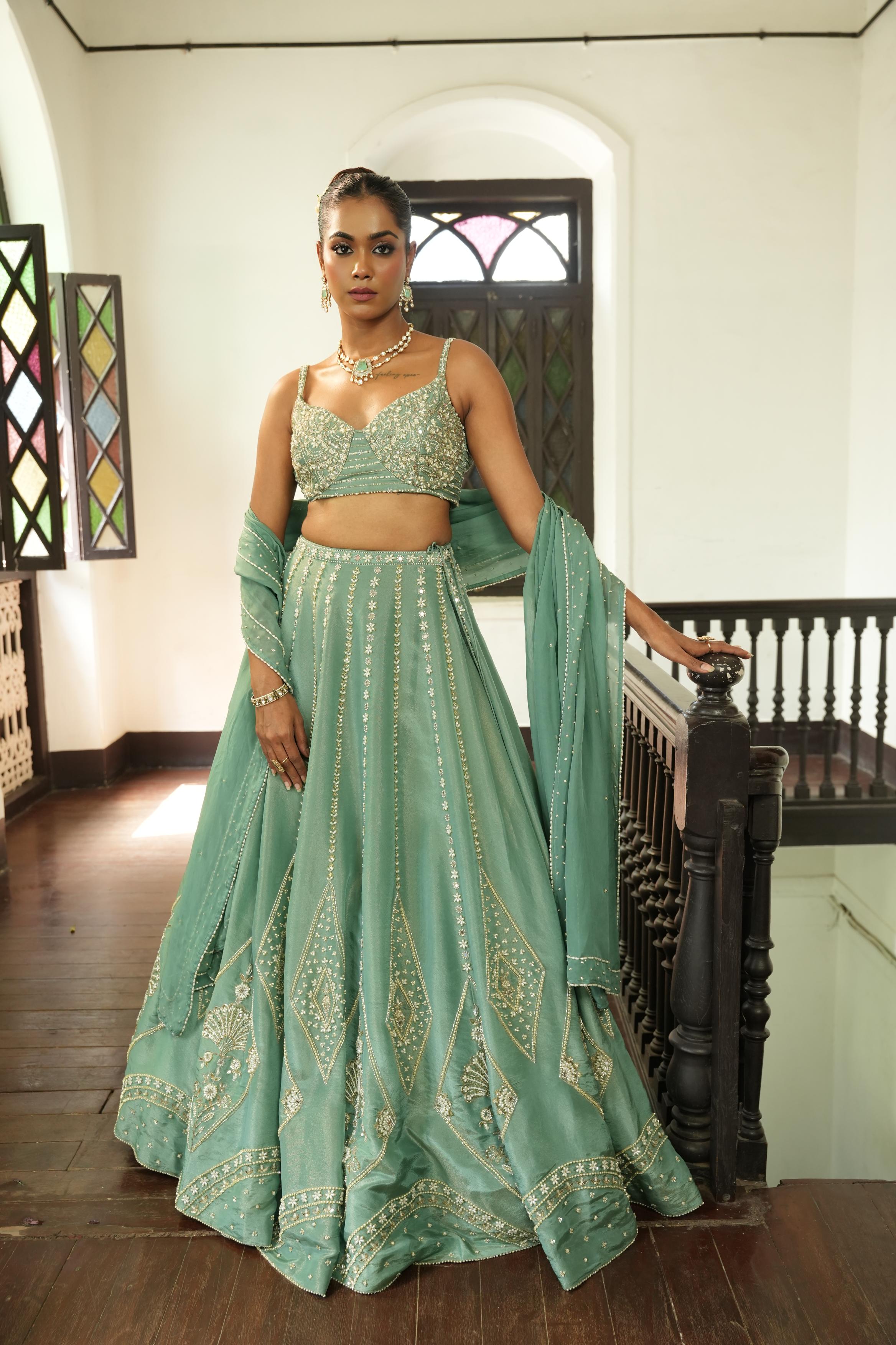 Ocean Blue Zari Lehenga