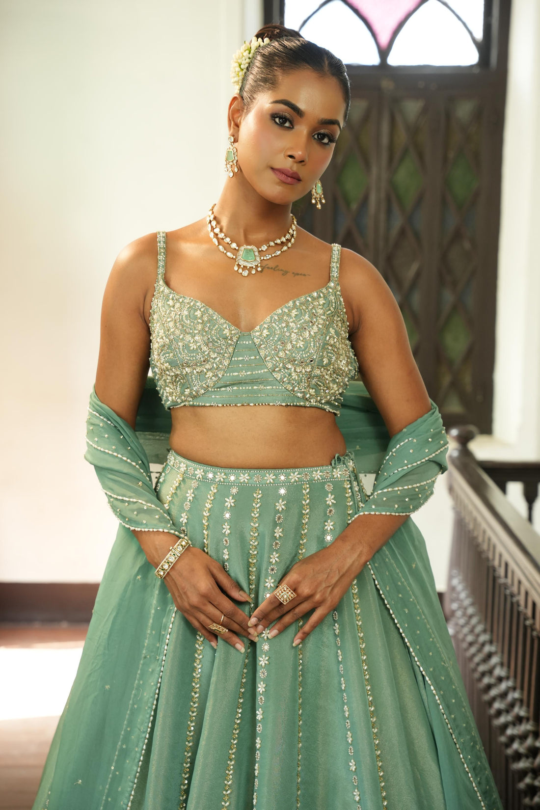 Ocean Blue Zari Lehenga
