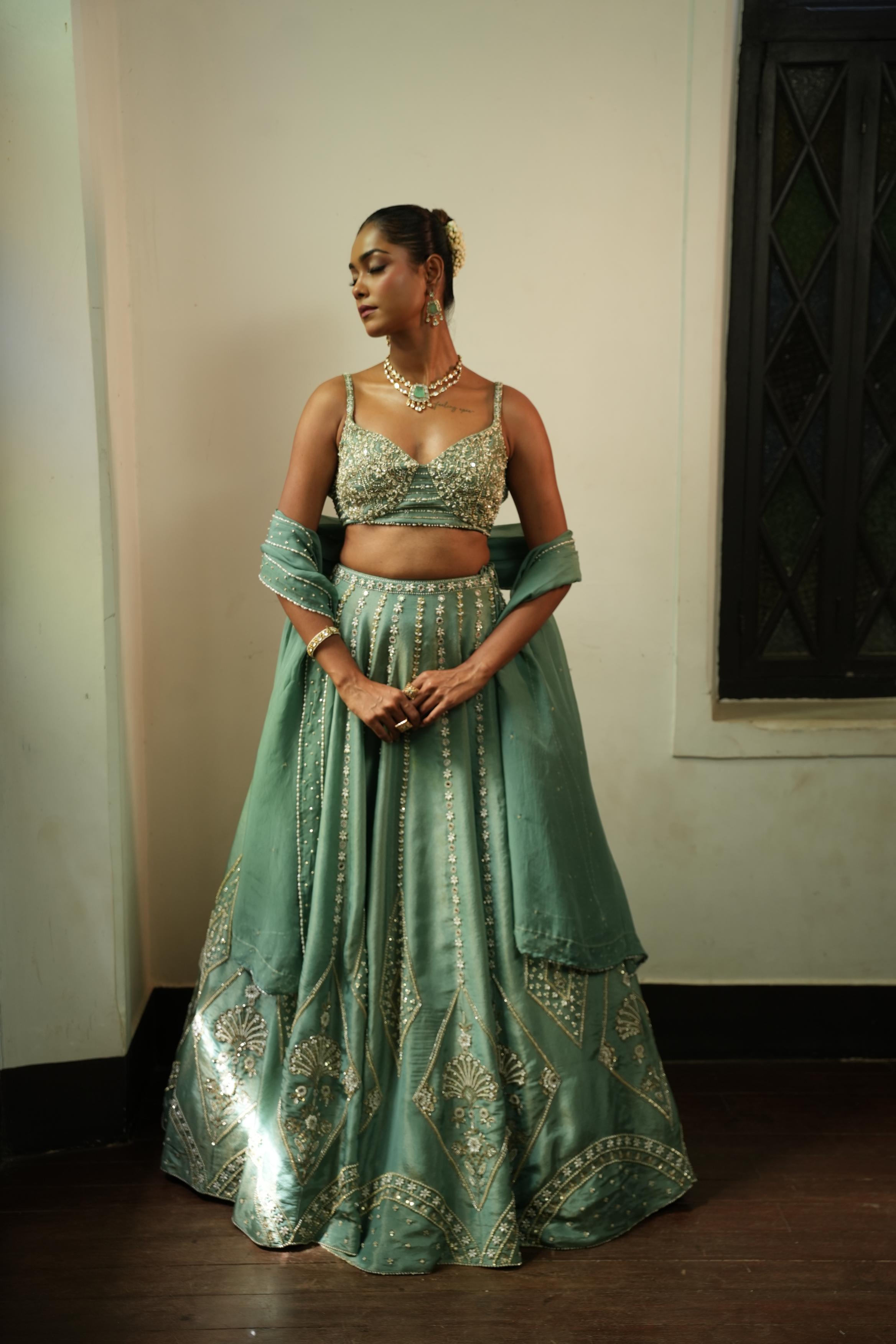 Ocean Blue Zari Lehenga