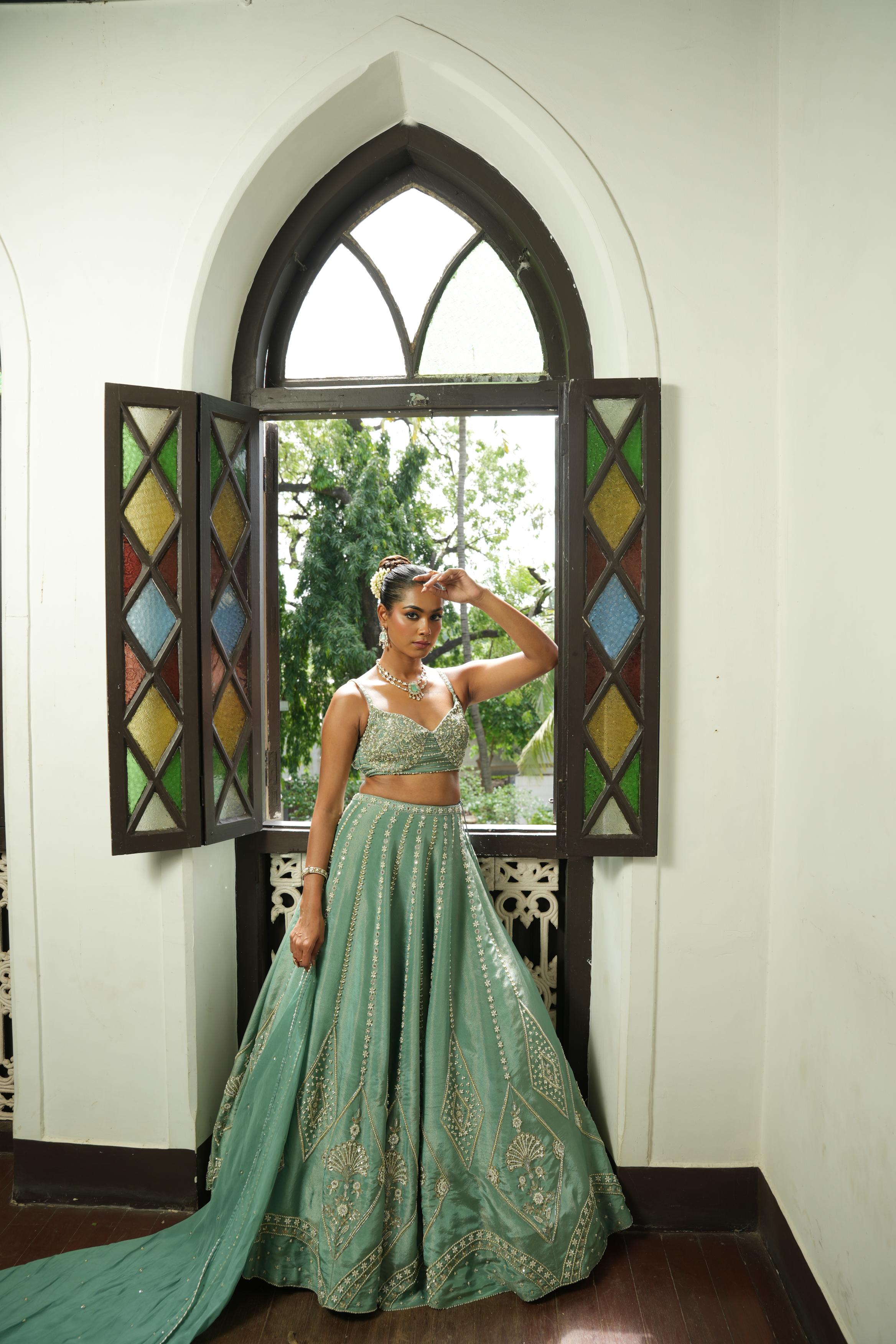 Ocean Blue Zari Lehenga