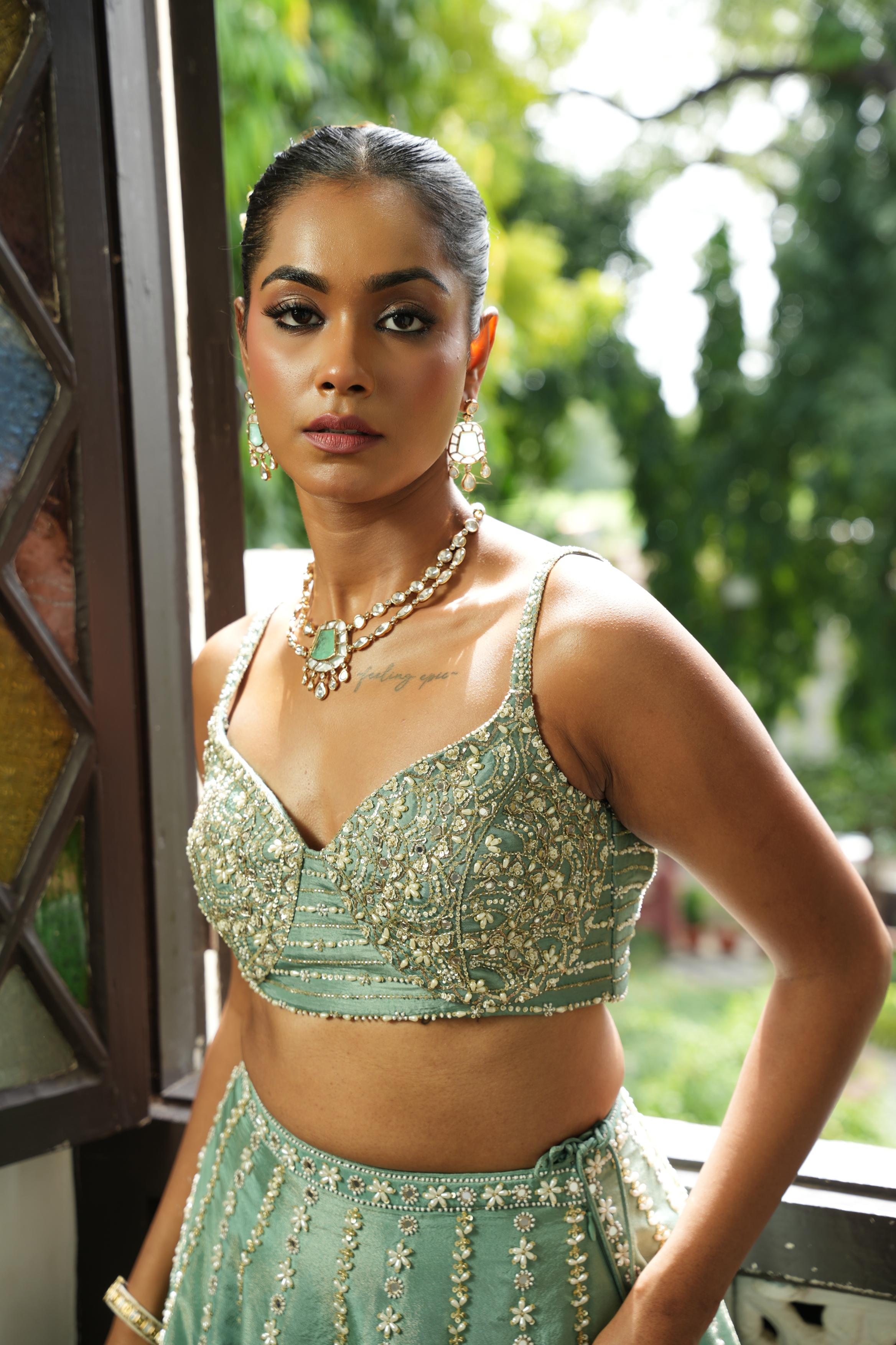 Ocean Blue Zari Lehenga