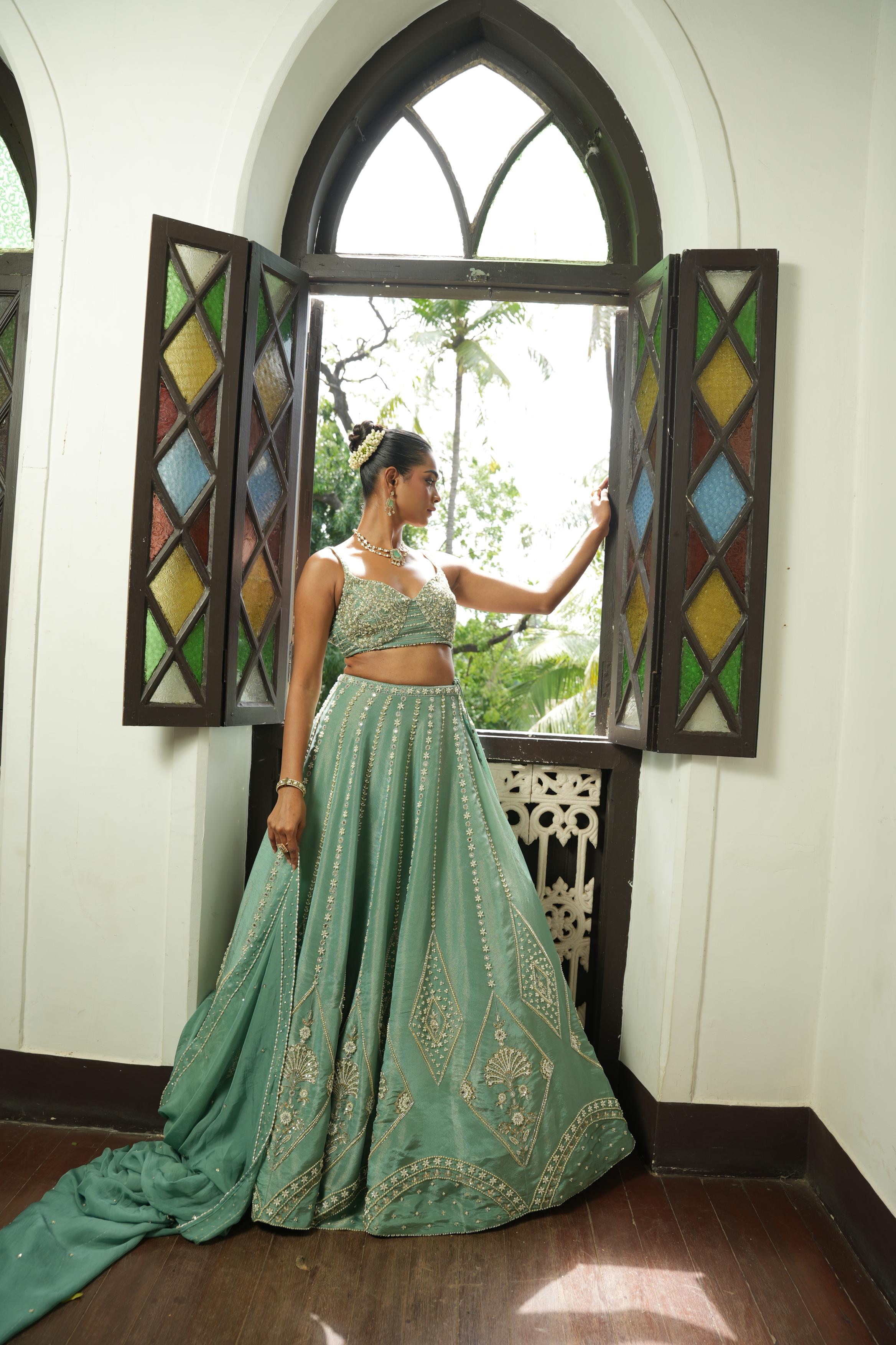 Ocean Blue Zari Lehenga