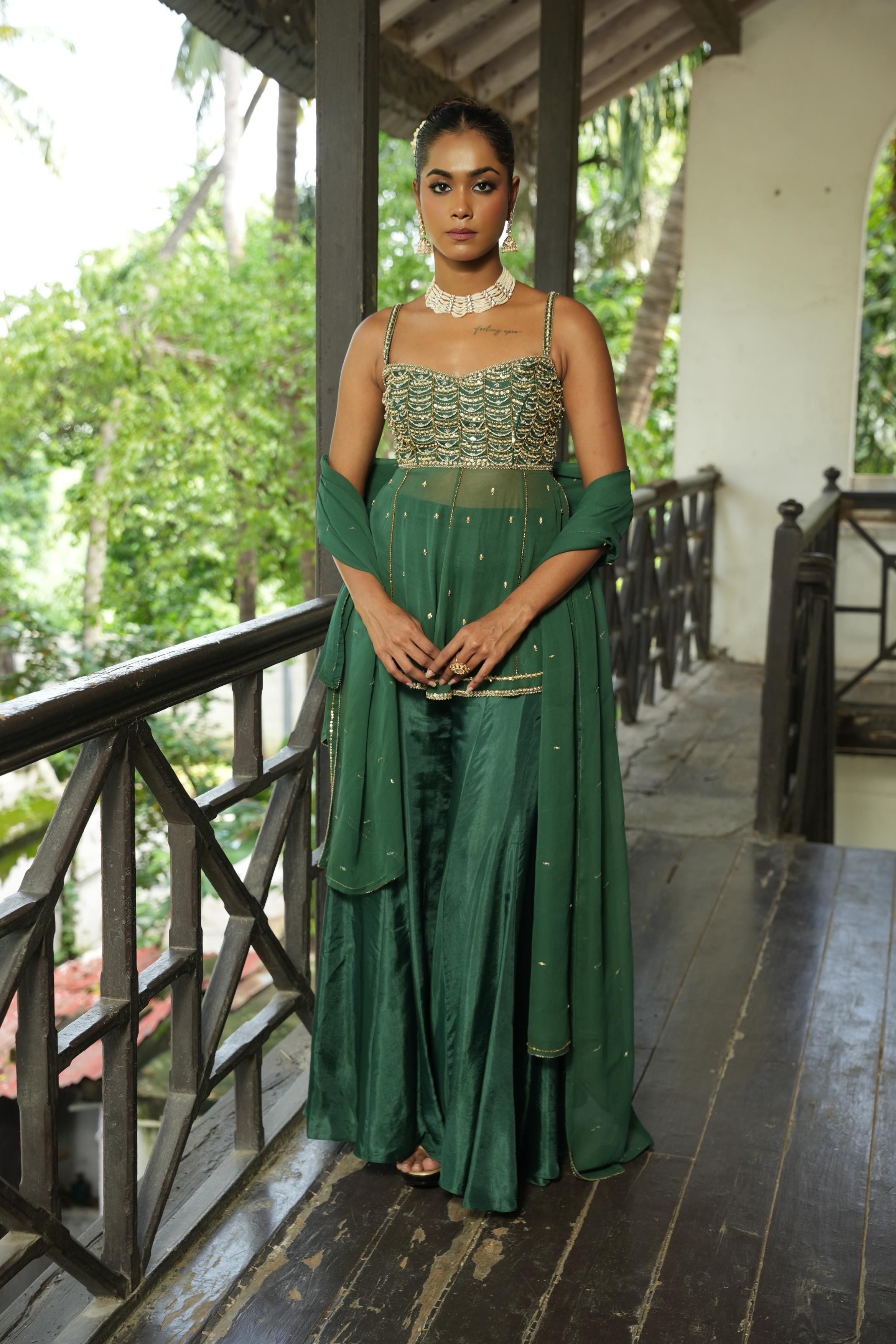 Deep Green (StrapLess) Sharara Set