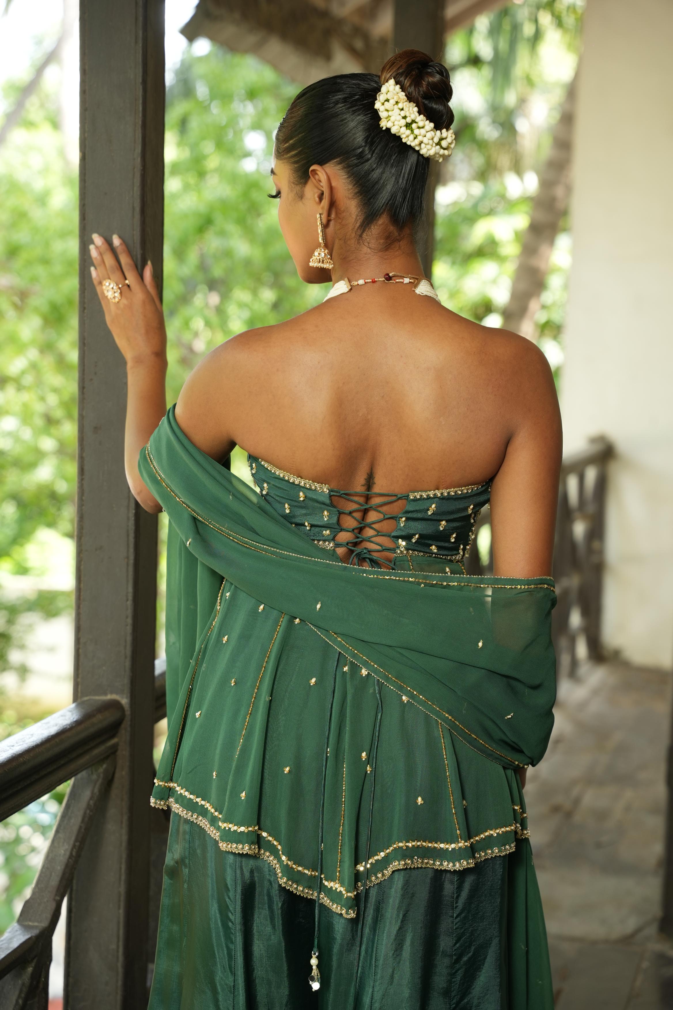 Deep Green (StrapLess) Sharara Set
