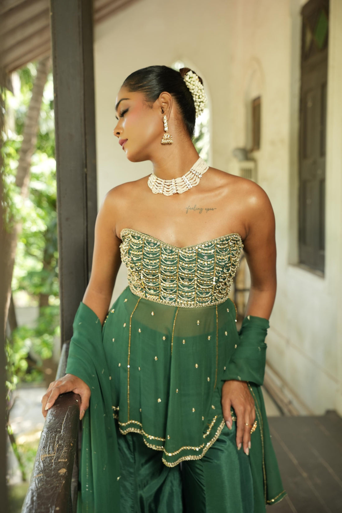Deep Green (StrapLess) Sharara Set