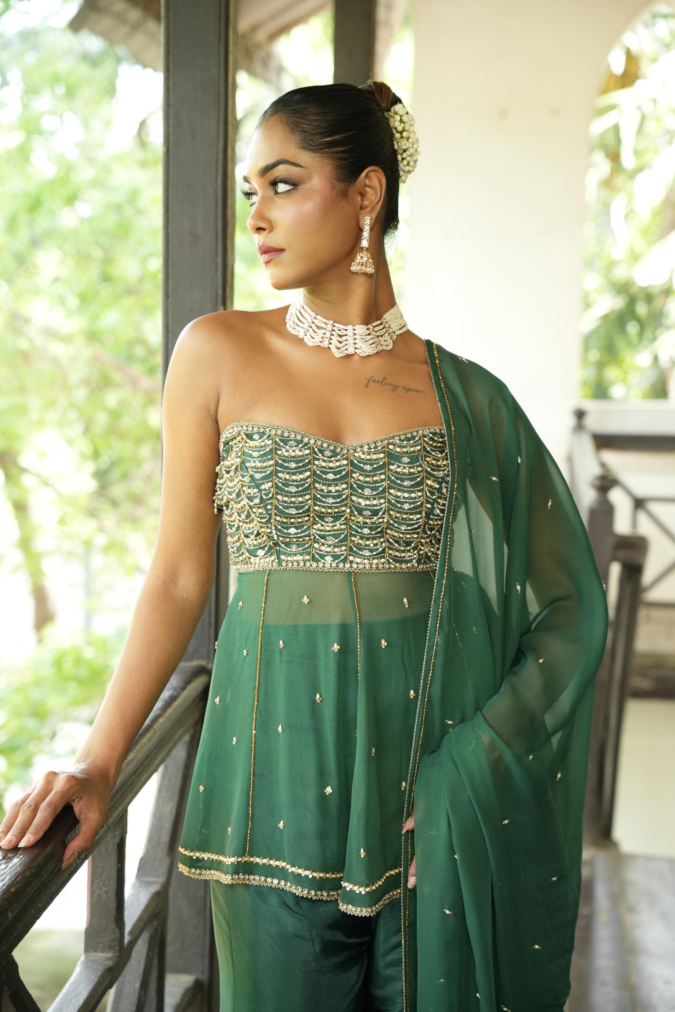 Deep Green (StrapLess) Sharara Set