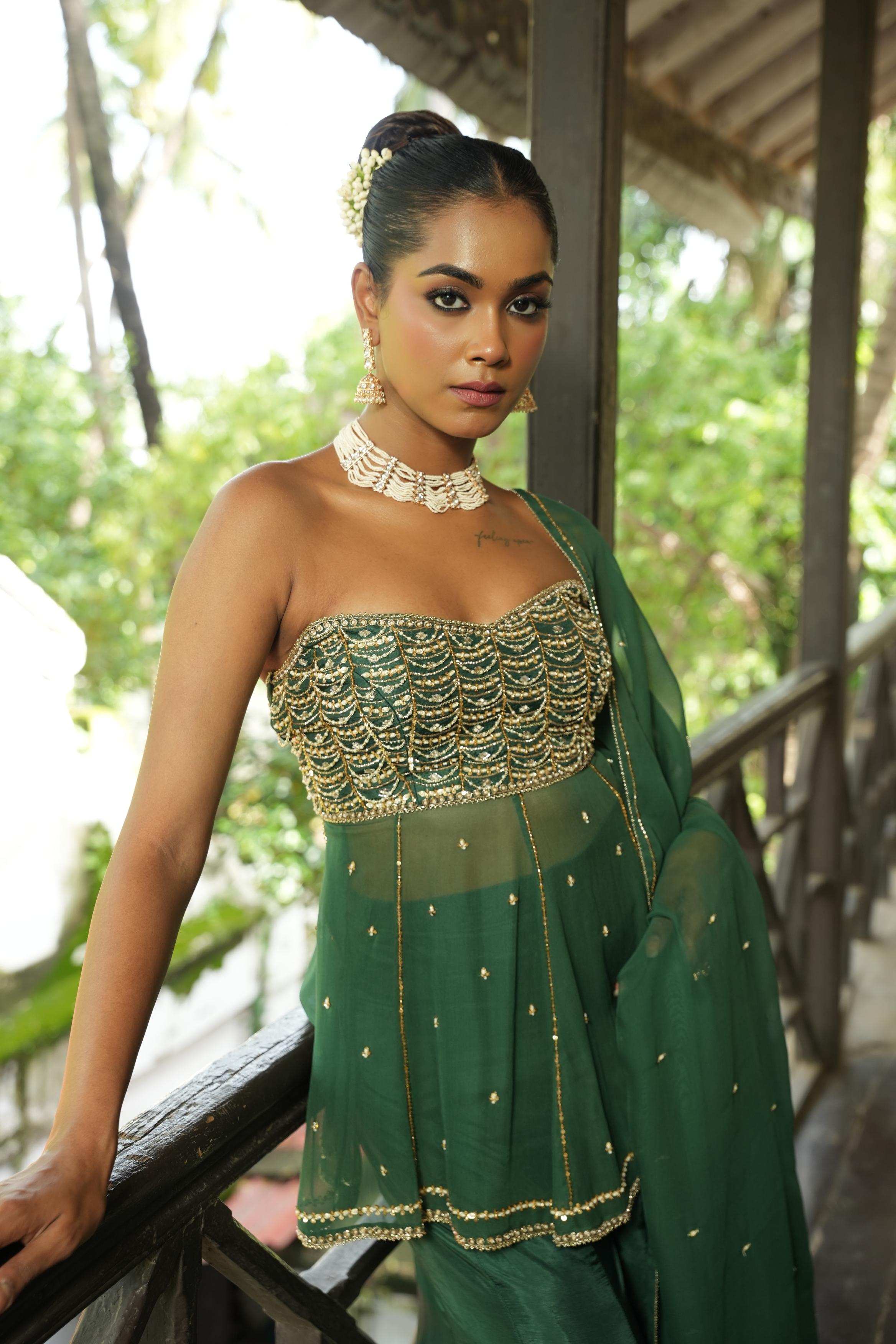 Deep Olive Green - Wine Anarkali With Sharara