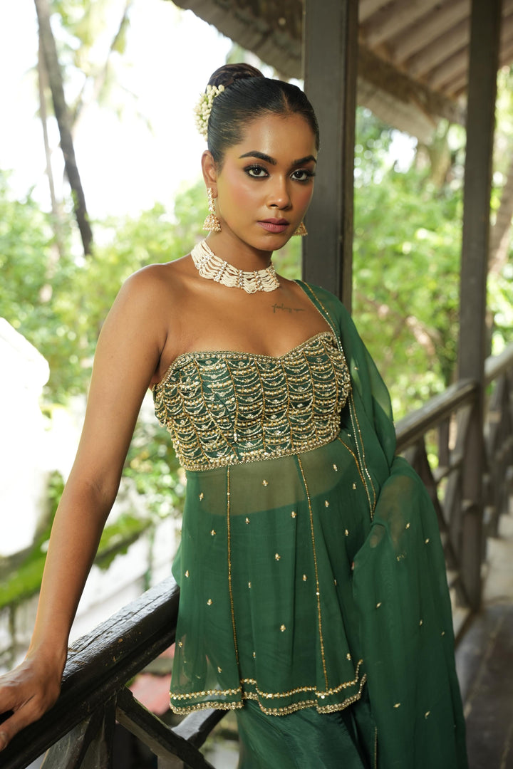 Deep Olive Green - Wine Anarkali With Sharara